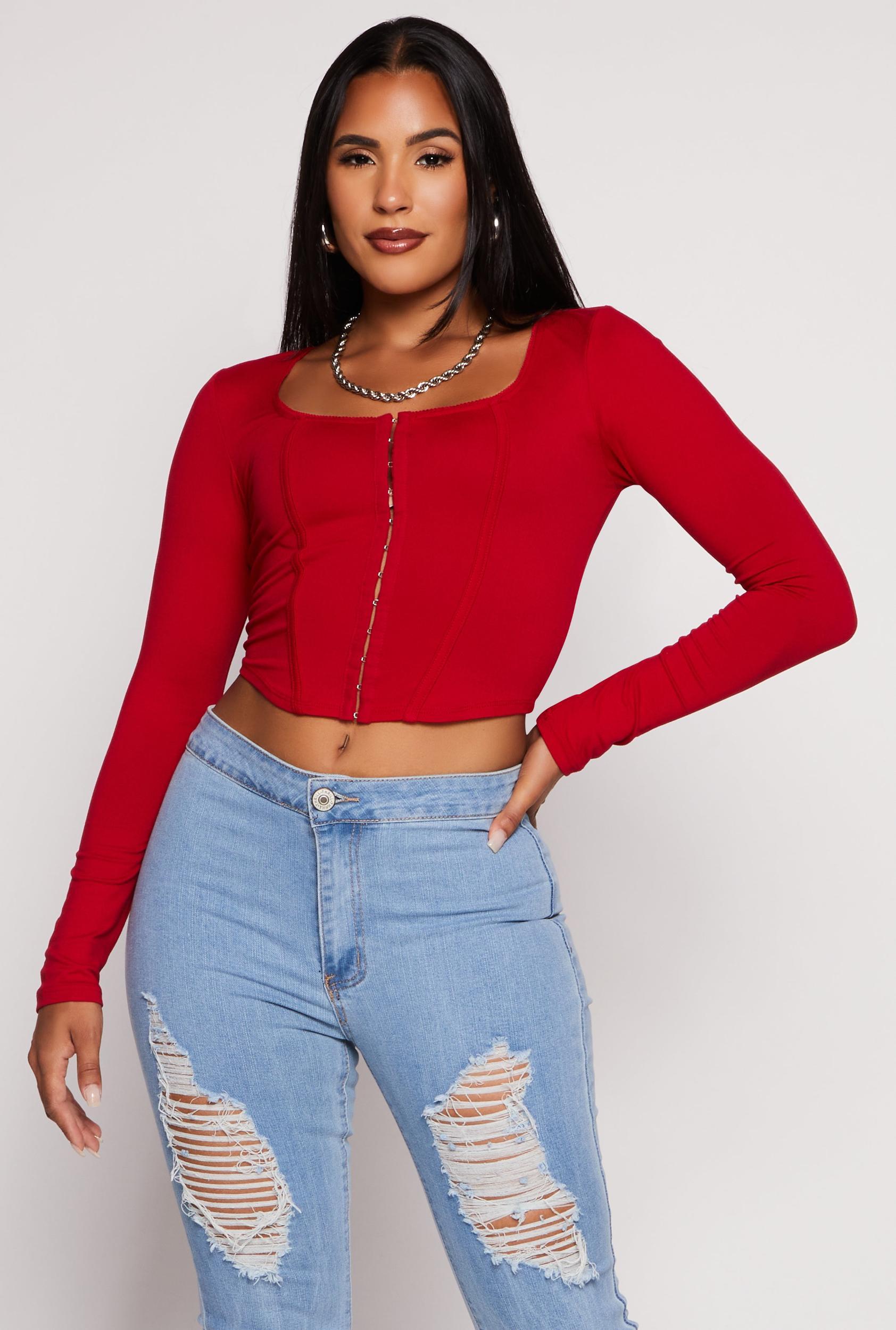 Womens Hook and Eye Long Sleeve Corset Top Product Image