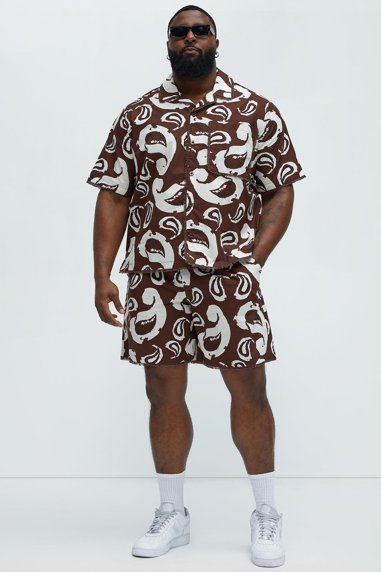 Paisley Print Frayed Shirt - Brown/combo Product Image