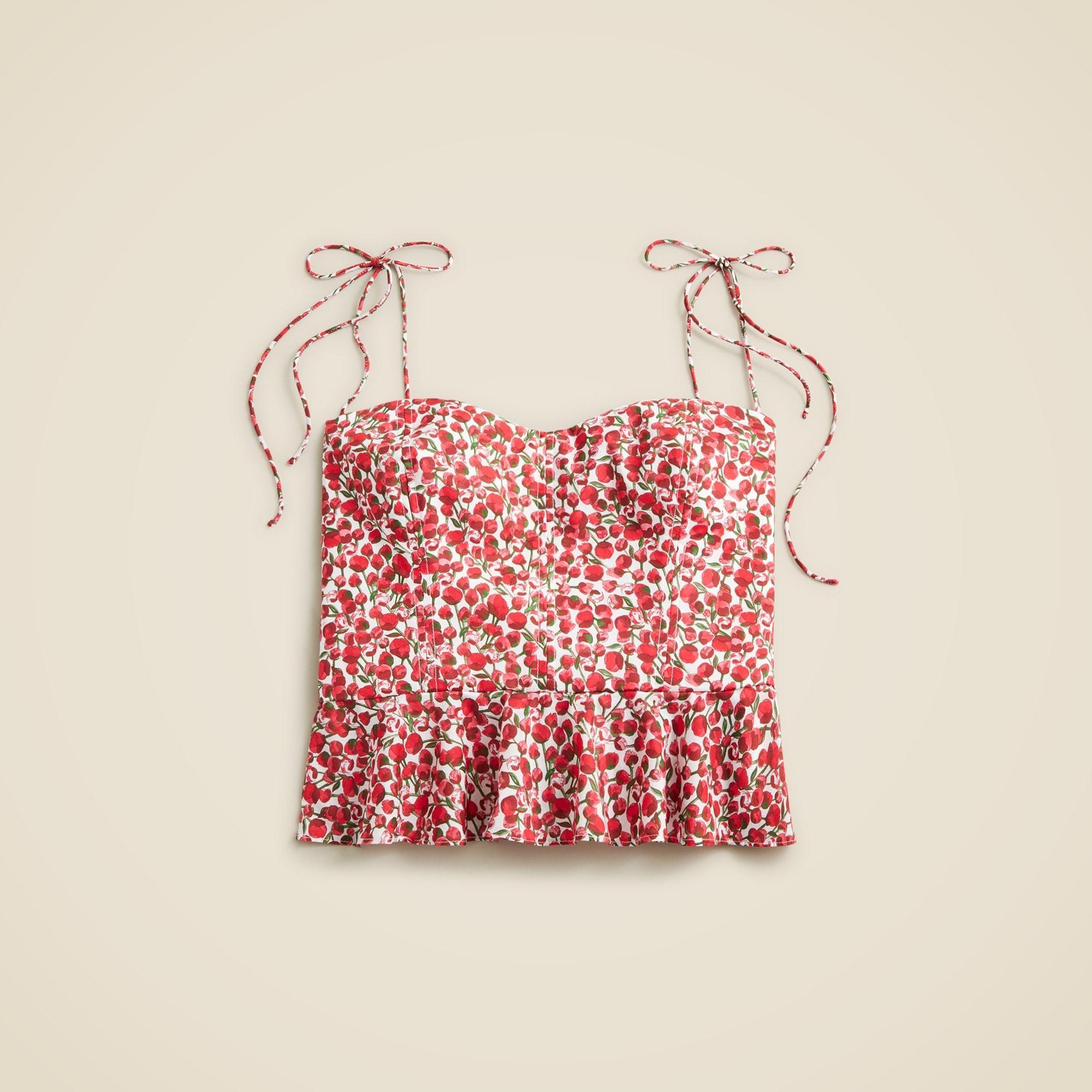 Cropped bustier peplum top in Liberty® Eliza's Red fabric Product Image