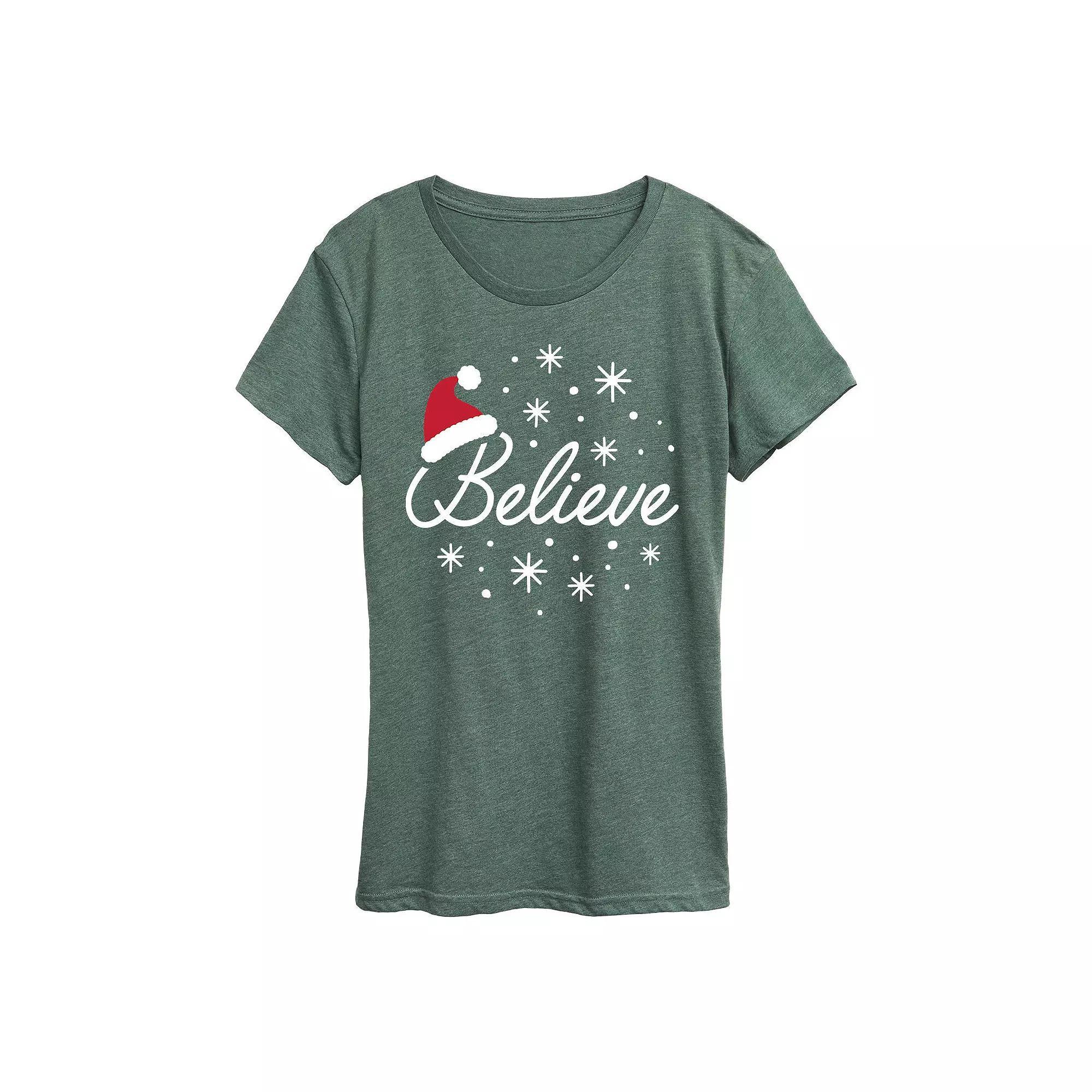 Women's Believe With Santa Hat Graphic Tee, Girl's, Size: Small, Green Product Image