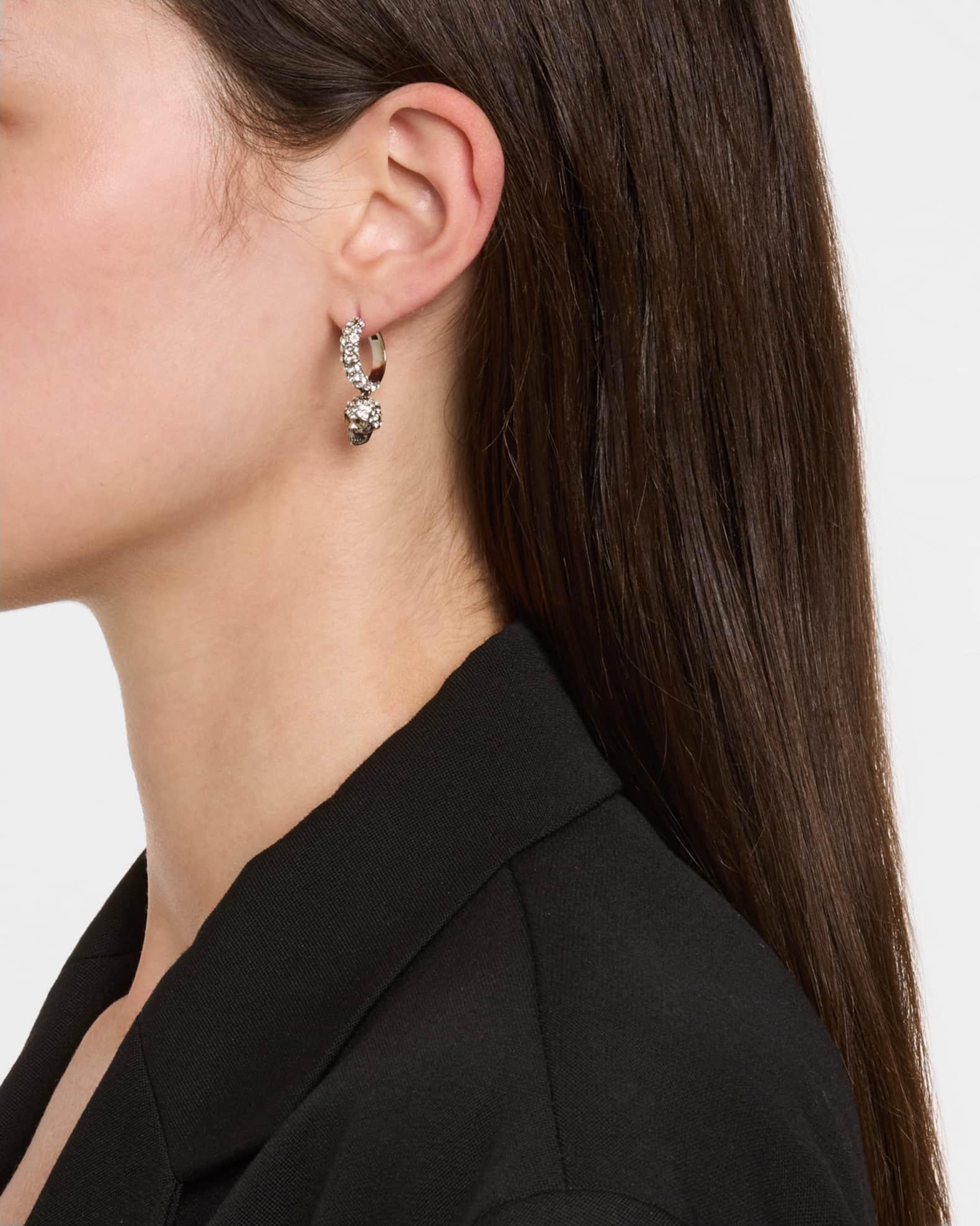 Pave Skull Hoop Earrings, Silver Product Image