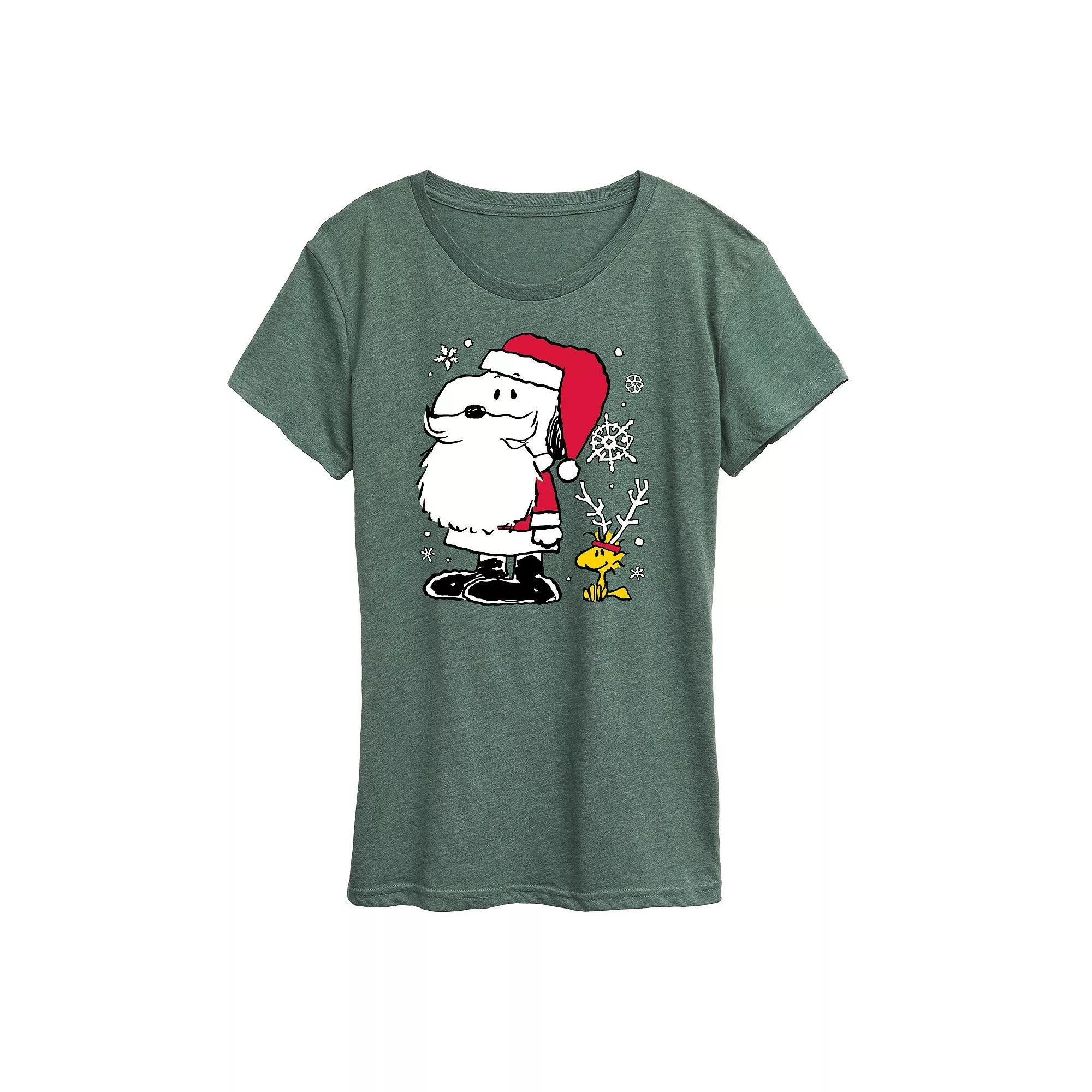 Women's Peanuts Snoopy & Woodstock Graphic Tee, Size: Medium, Grey Green Product Image