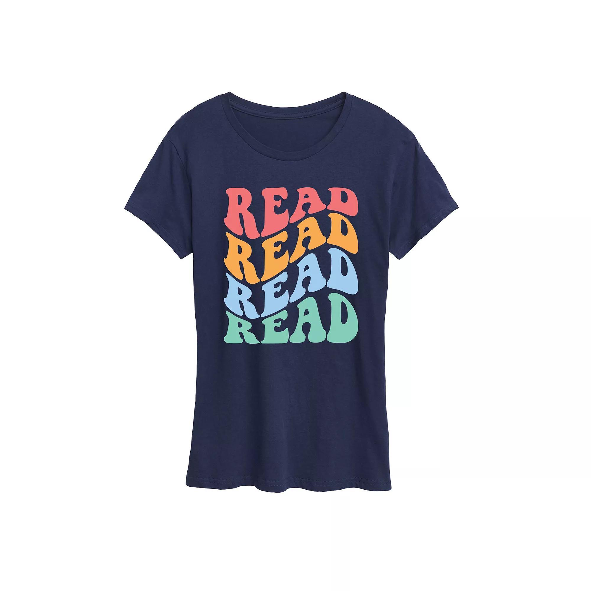Womens Read Retro Stacked Graphic Tee Blue Product Image