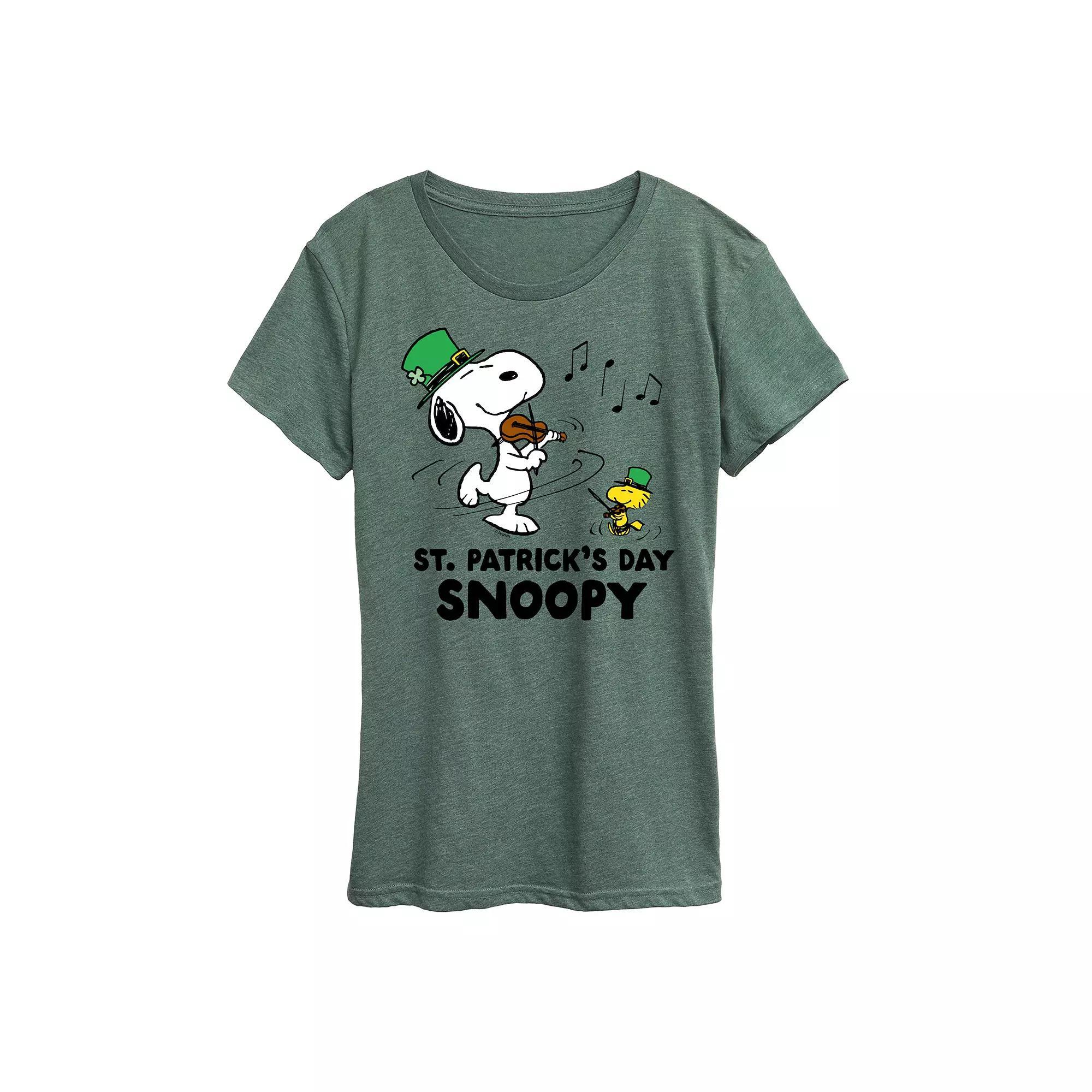 Women's Peanuts Snoopy & Woodstock St. Patrick's Day Snoopy Graphic Tee, Size: Large, Grey Green Product Image