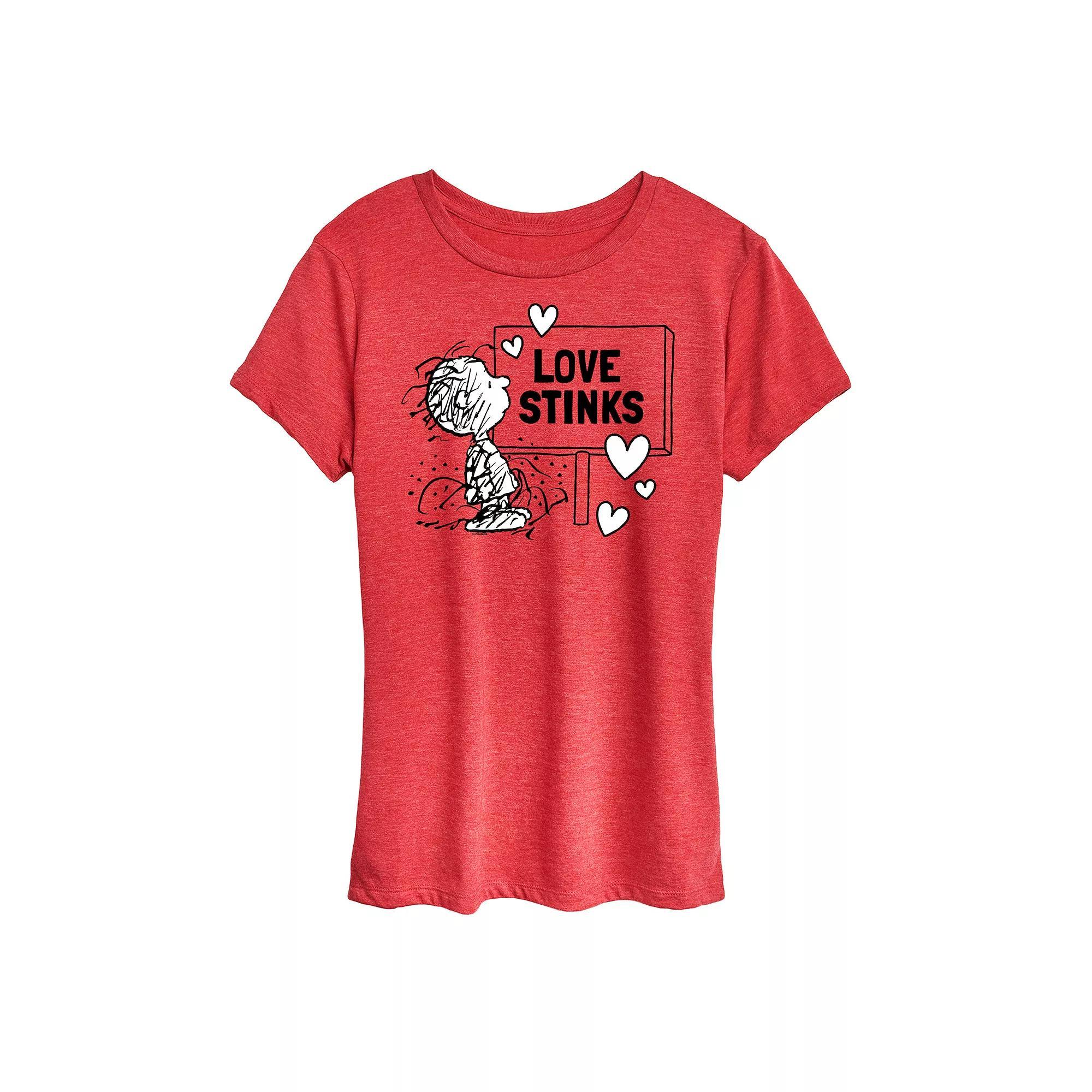 Womens Peanuts Pig Pen Love Stinks Graphic Tee Grey Wine Product Image
