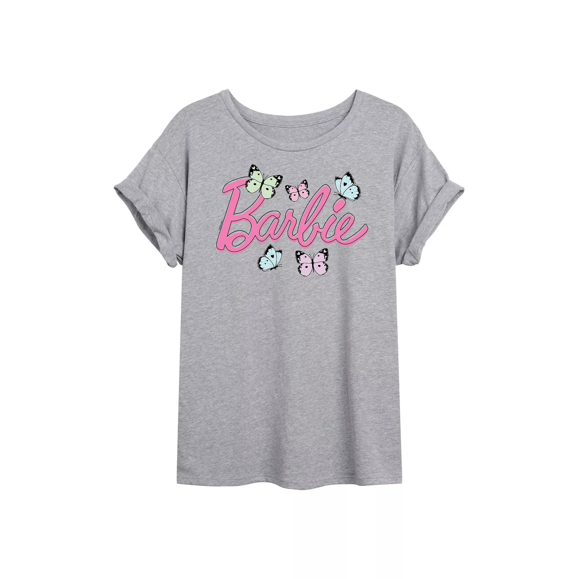 Juniors' Barbie Logo Oversized Tee, Girl's, Size: Large, Gray Product Image