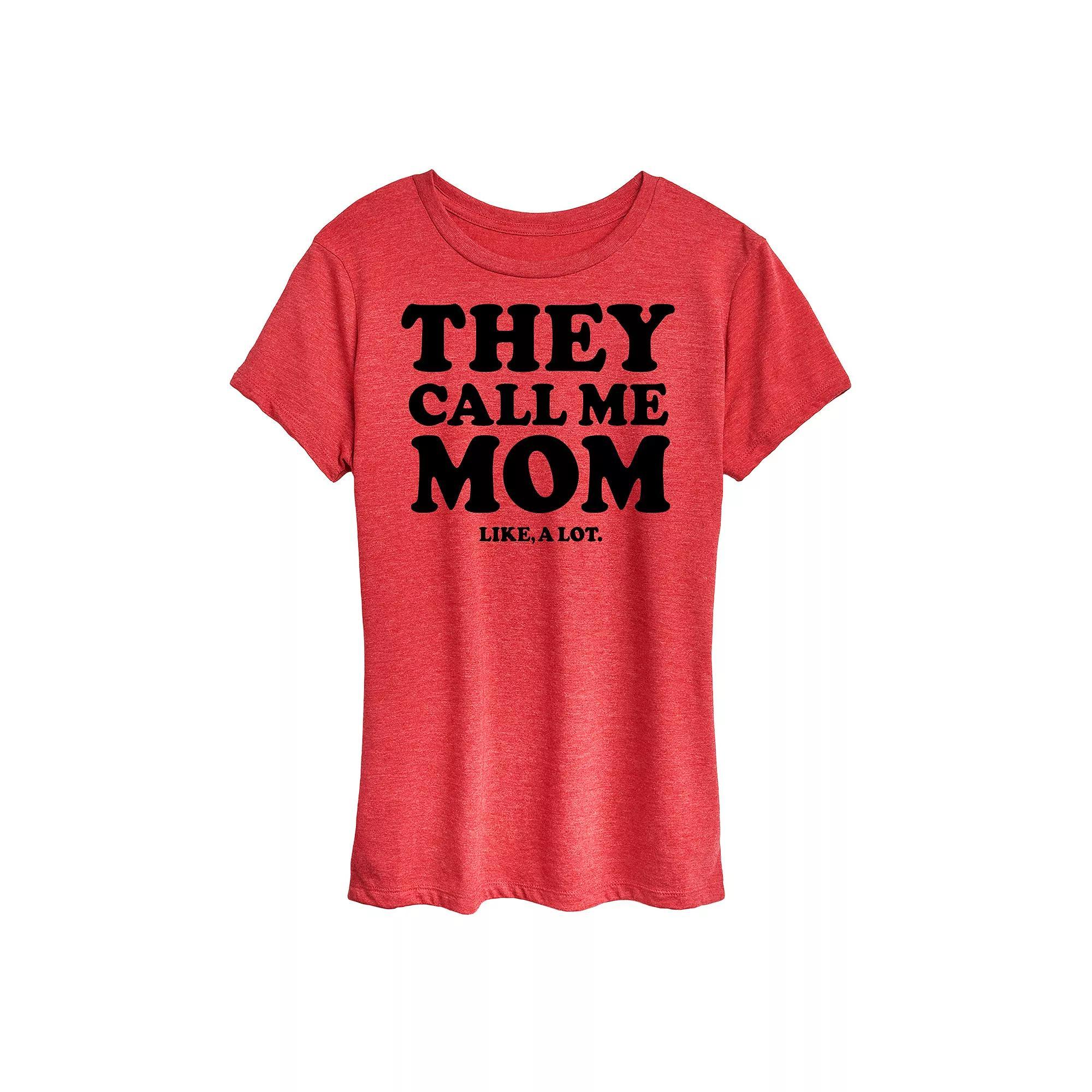Womens Call Me Mom A Lot Graphic Tee Grey Red Product Image
