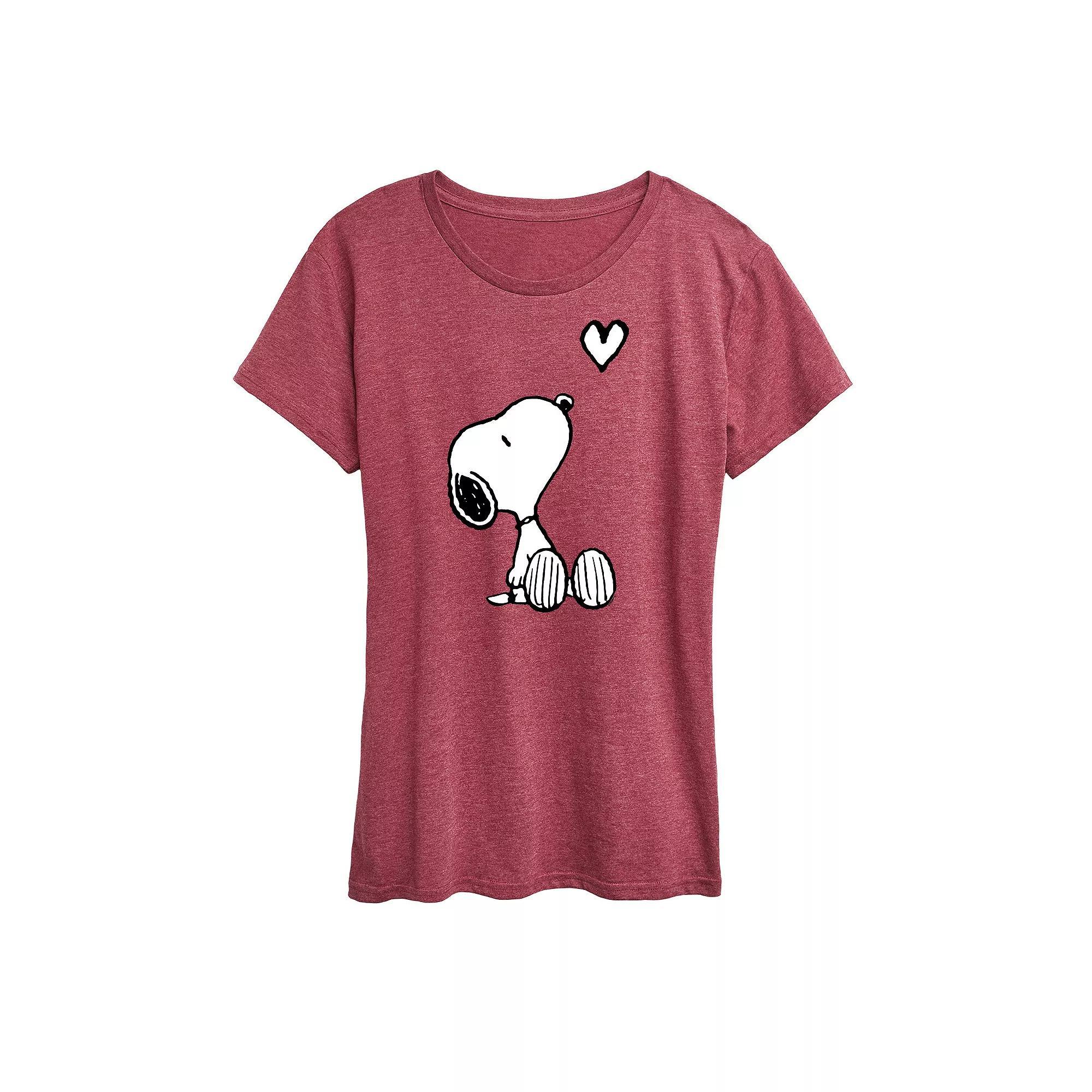 Plus Peanuts White Snoopy Heart Graphic Tee, Womens Grey Dark Red Product Image