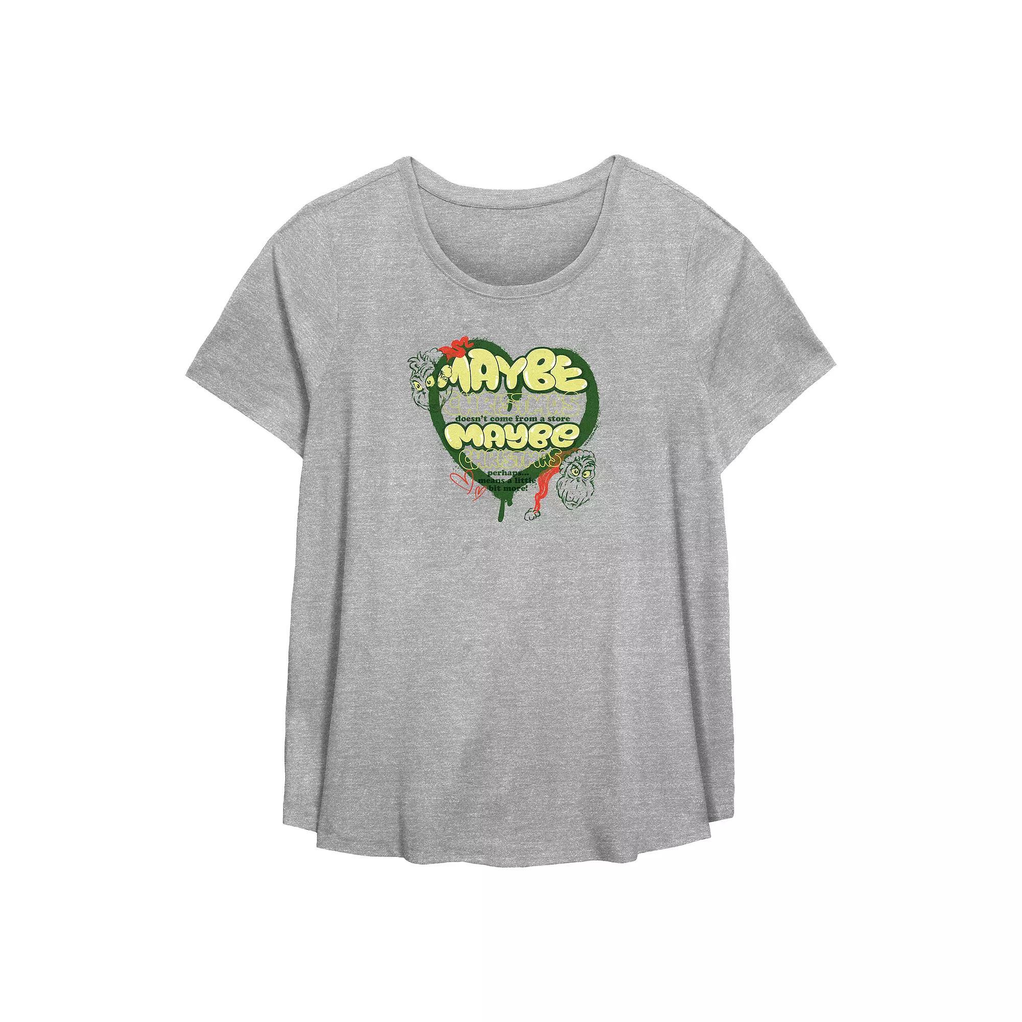 Plus Size Dr. Seuss Grinch Maybe Flowy Graphic Tee, Womens Grey Gray Product Image