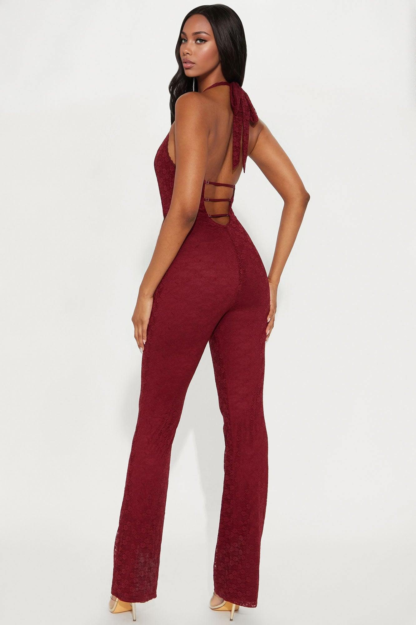 Never Ending Love Lace Jumpsuit - Burgundy Female Product Image
