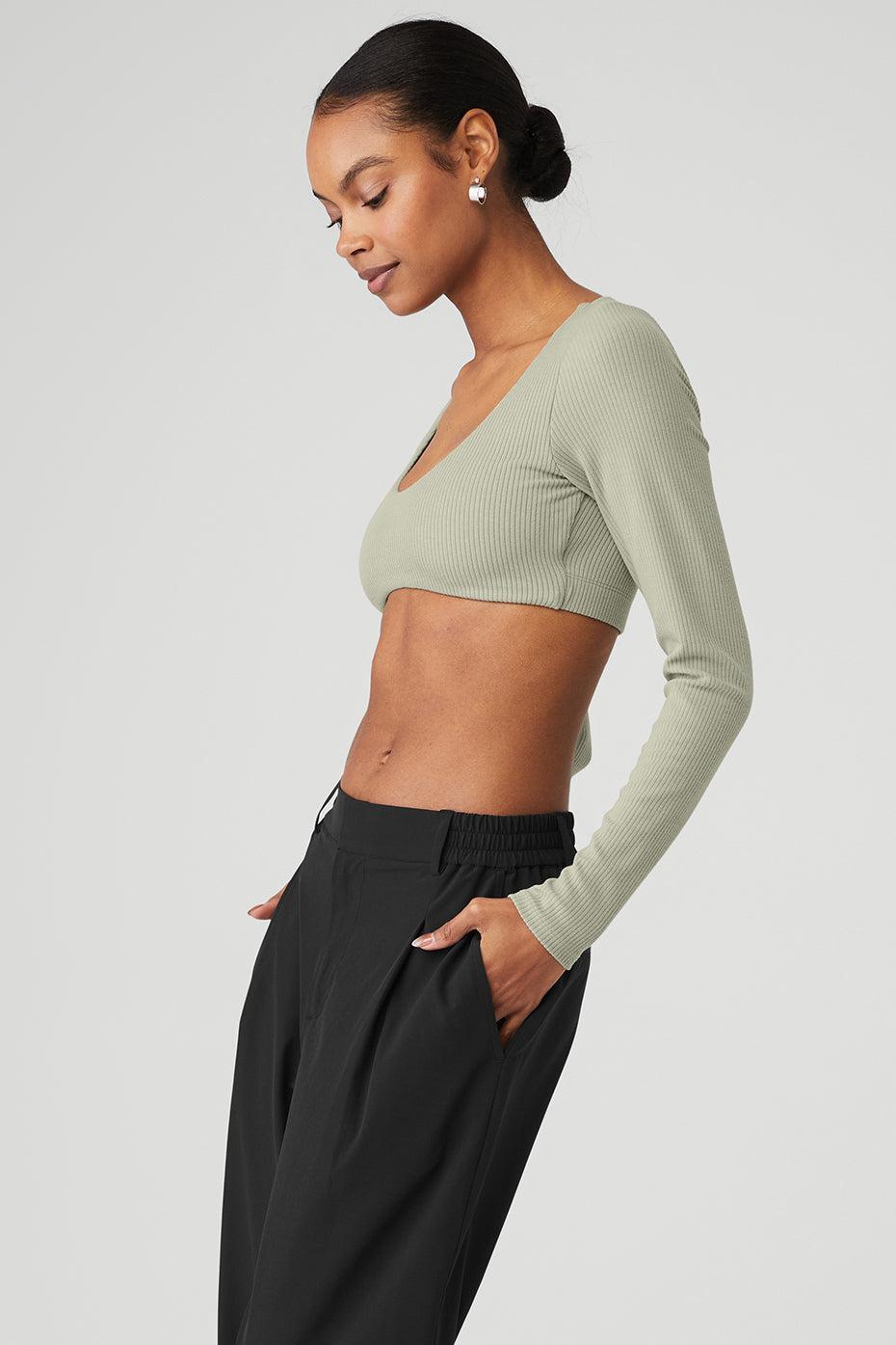 Ribbed Defined Long Sleeve Bra - Limestone Product Image