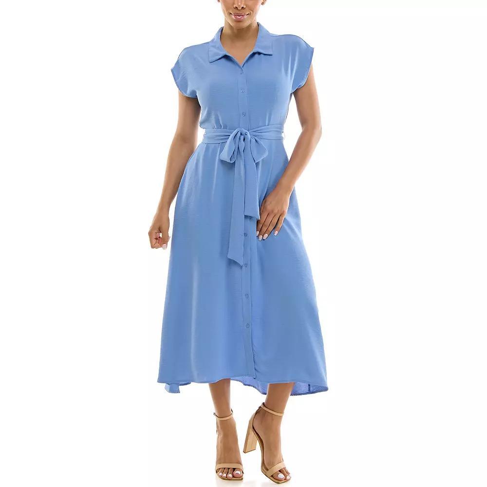 Womens Nina Leonard Cap Sleeve Collard Button Dress Product Image