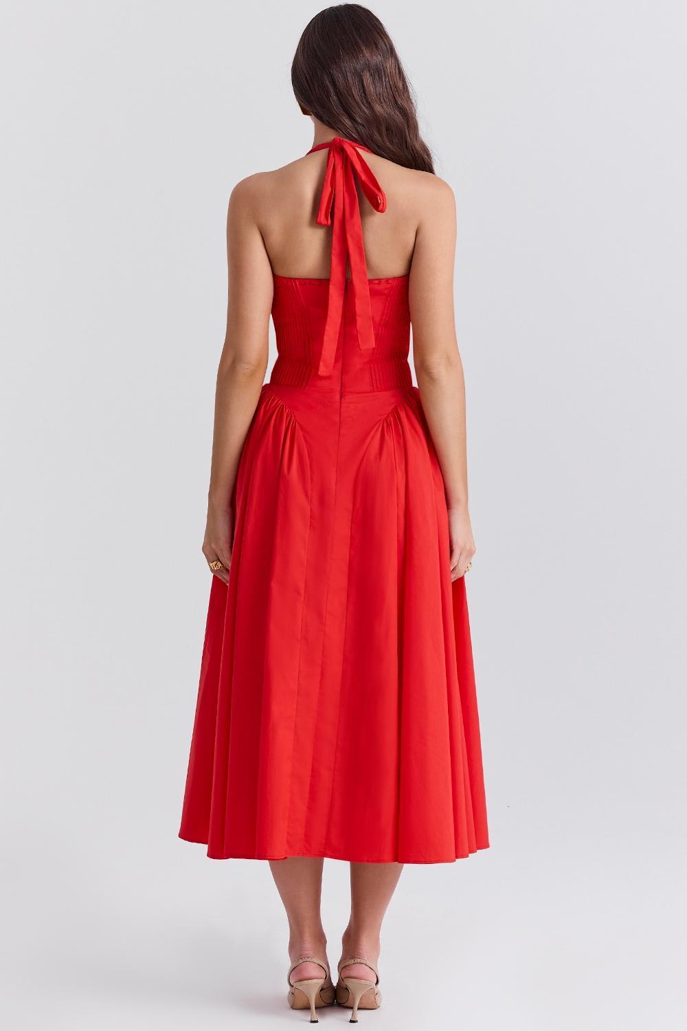 Adabella Italian Tomato Cotton Halter Sundress Product Image
