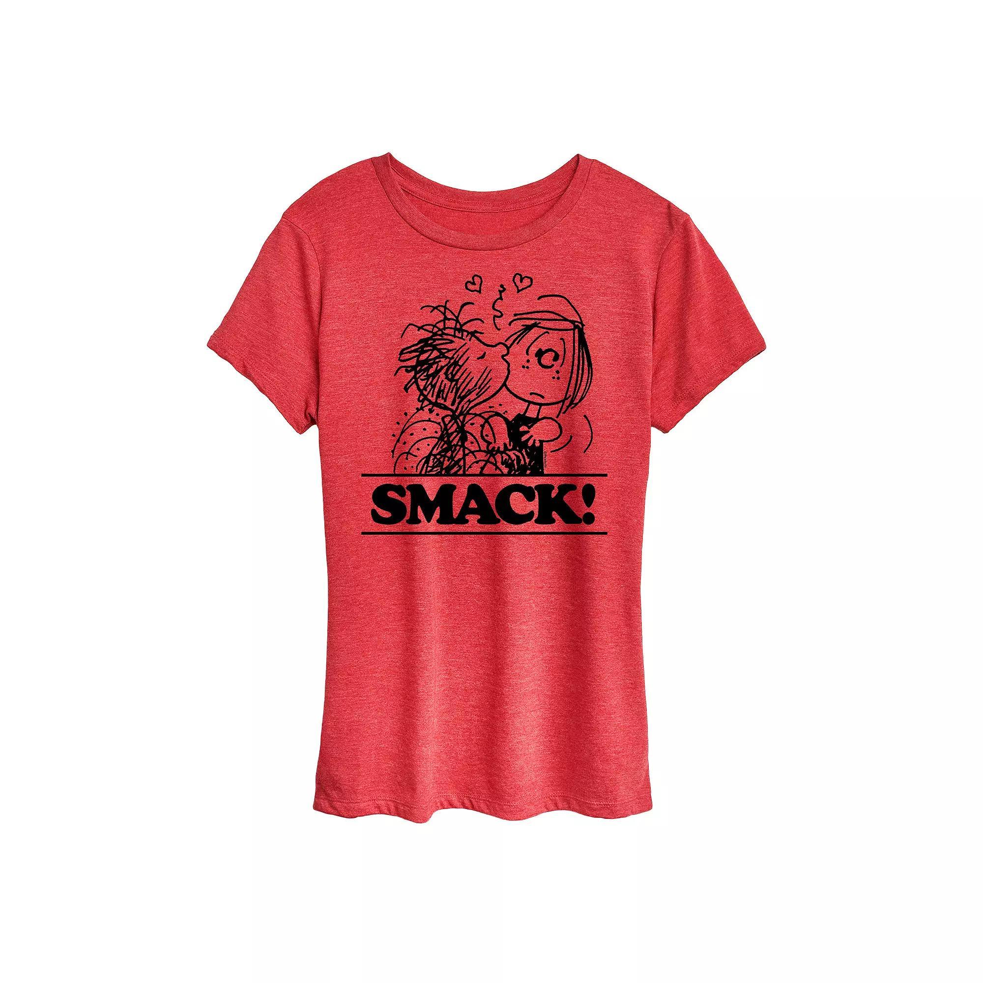 Womens Peanuts Smack Graphic Tee Grey Red Product Image