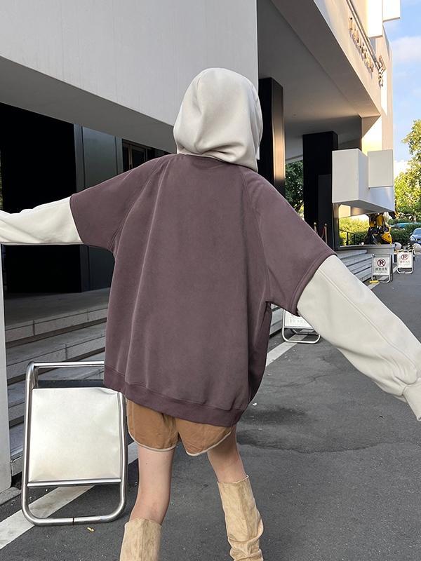 Smiling Print Splice Drawstring Oversized Hoodie Product Image