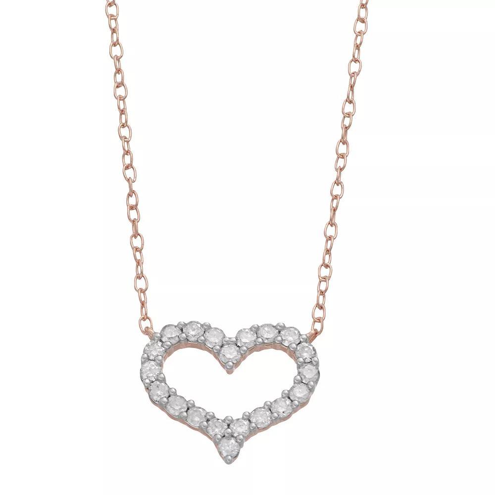 Sterling Silver 1/4 Carat T.W. Diamond Heart Pendant Necklace, Women's, Size: 18", Rose Gold Tone Product Image