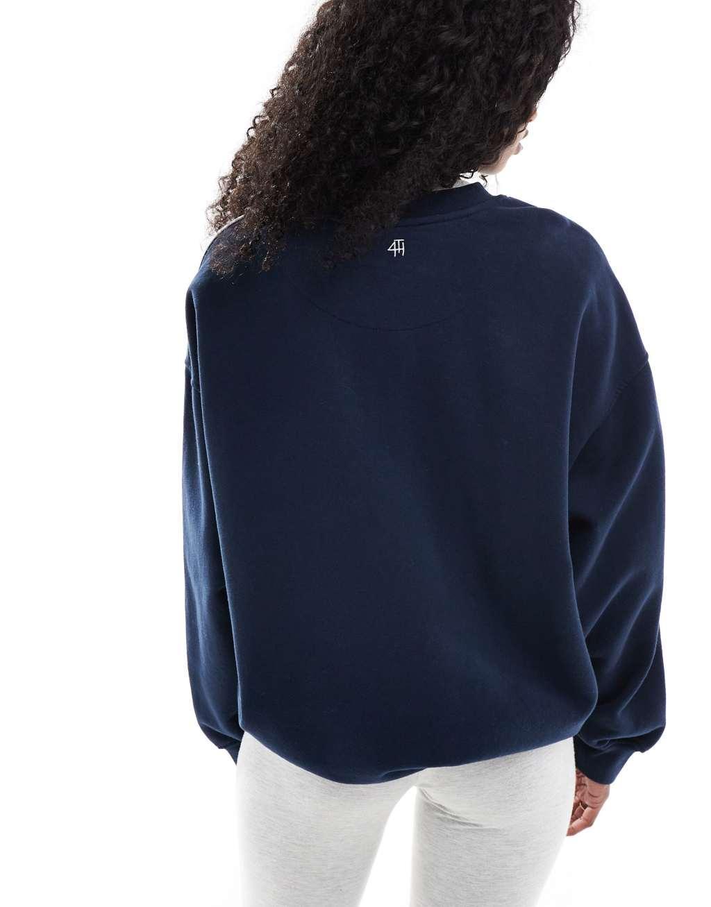 4th & Reckless sports club embroidered logo oversized sweatshirt in navy Product Image