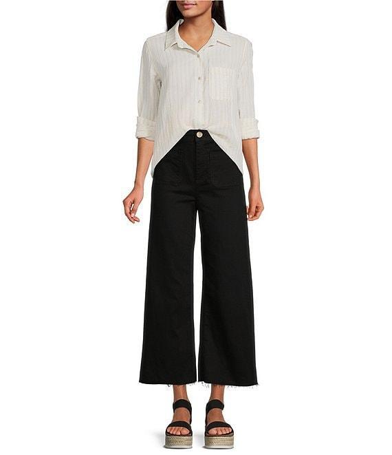 Every Patch Pocket High Rise Frayed Hem Wide Leg Jeans Product Image