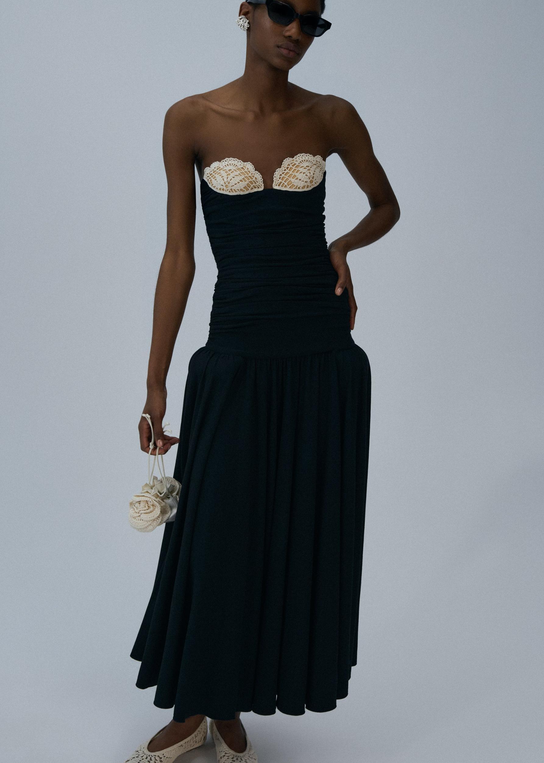 Lace-detail drop-waist maxi dress in black Product Image