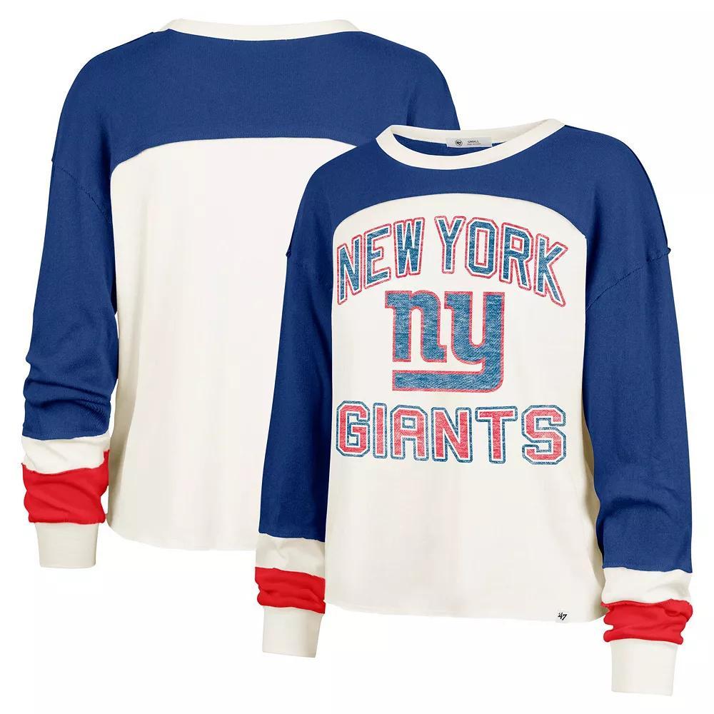 Women's '47 Cream New York Giants Double Header Curve Raglan Long Sleeve Crop Top, Size: XL, Beige Product Image