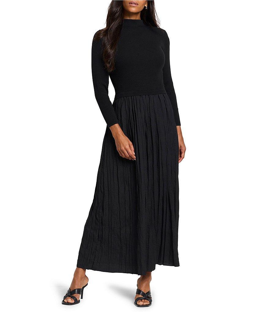 NIC + ZOE Kira Sweater Knit Funnel Neck Crinkle Woven Maxi Dress Product Image