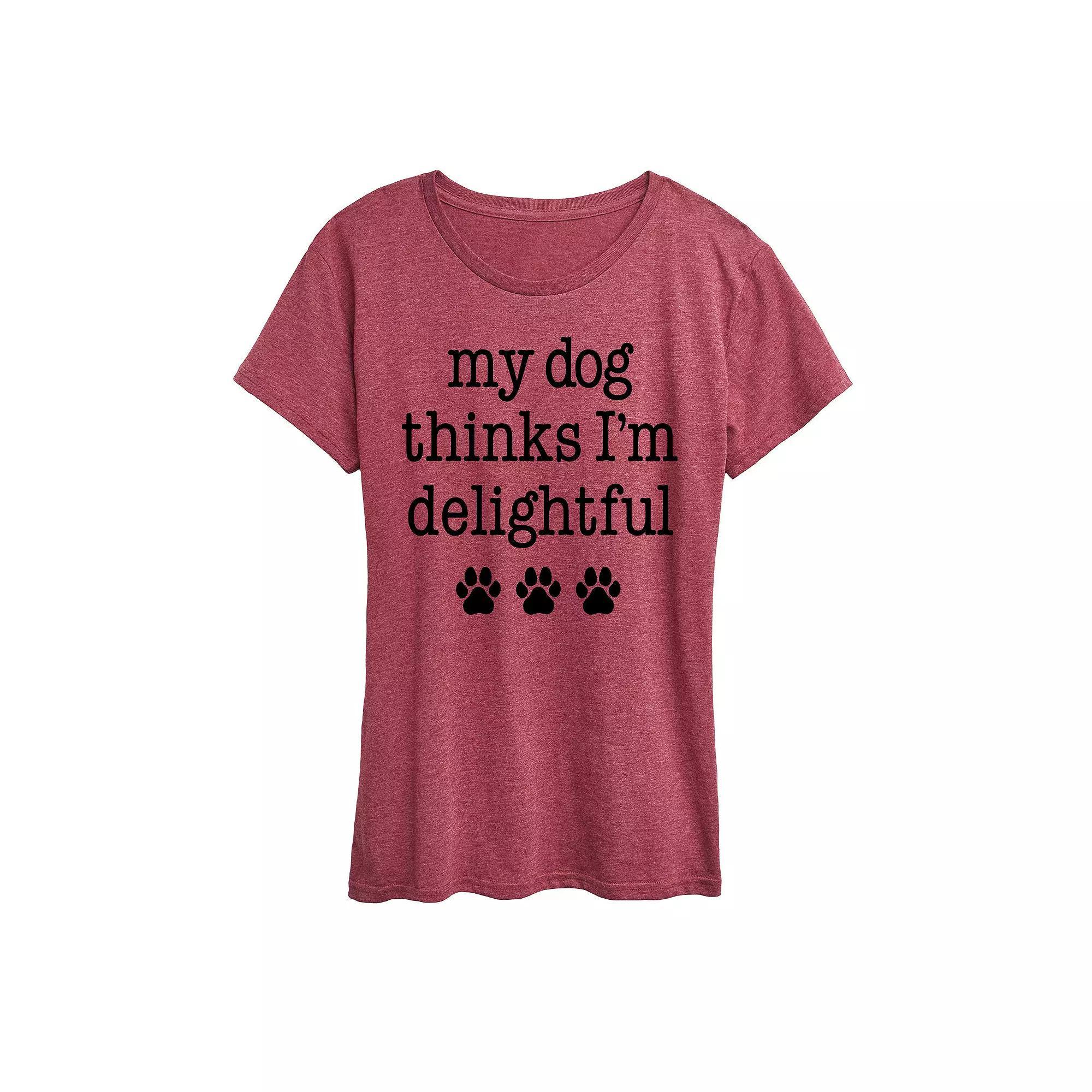 Womens Dog Thinks Im Delightful Graphic Tee, Girls Grey Wine Product Image