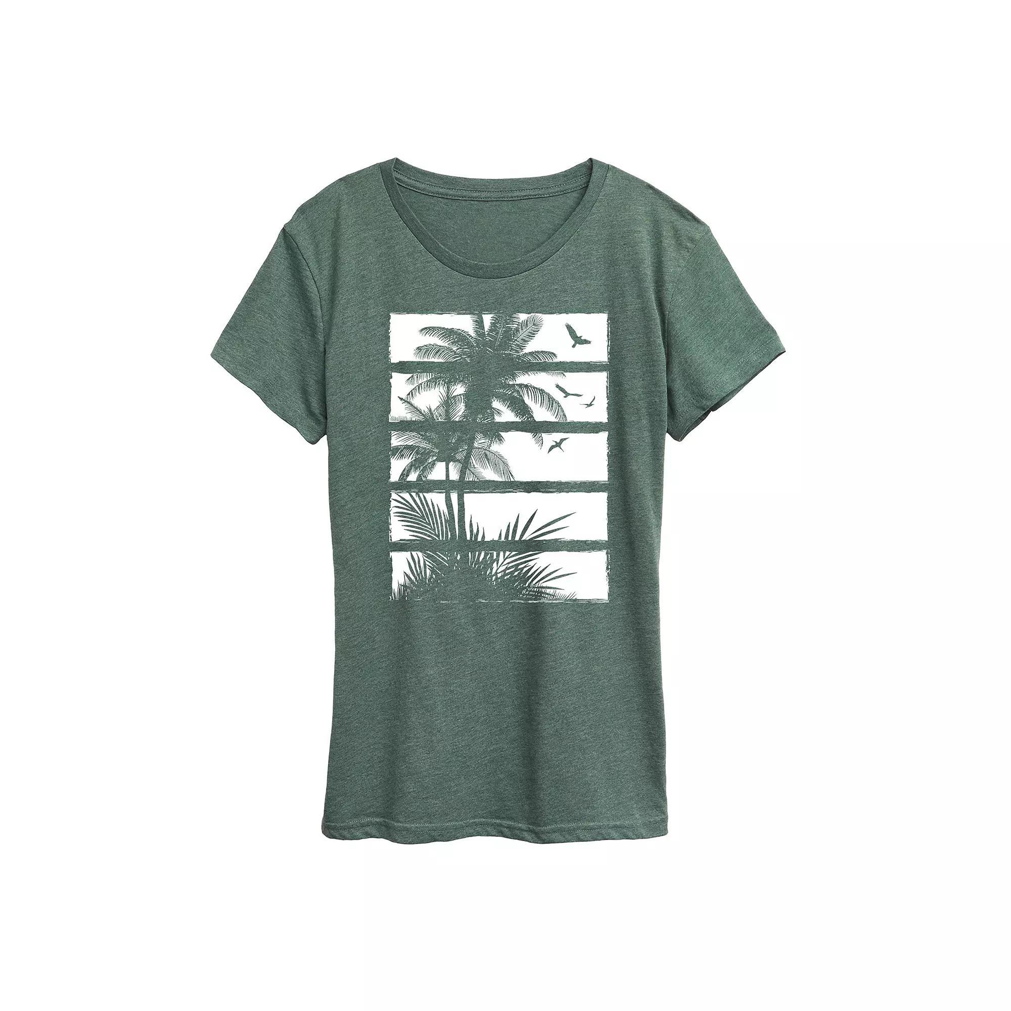 Womens Palm Tree Silhouette Panels Graphic Tee Blue Product Image