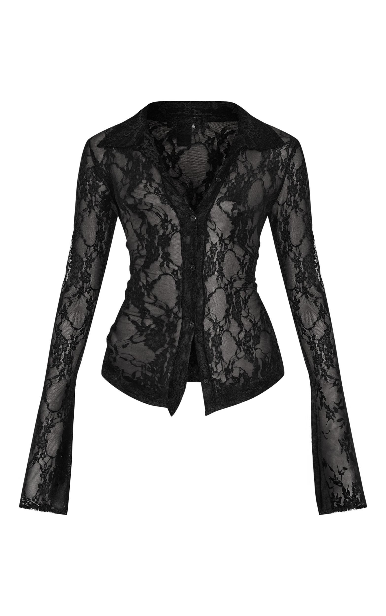 Black Lace Collared Shirt Product Image