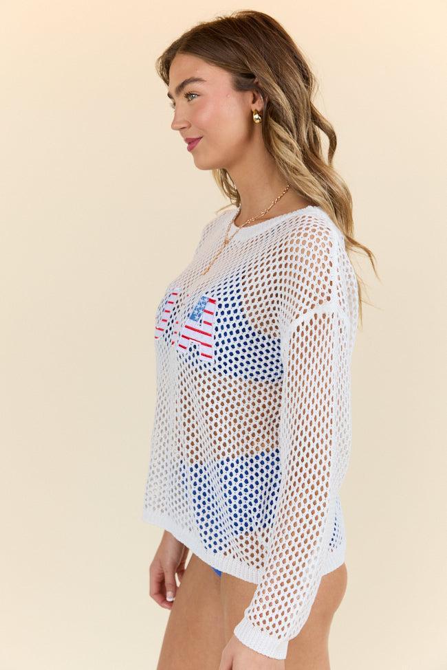 Born In The USA Ivory Open Knit Sweater FINAL SALE Product Image