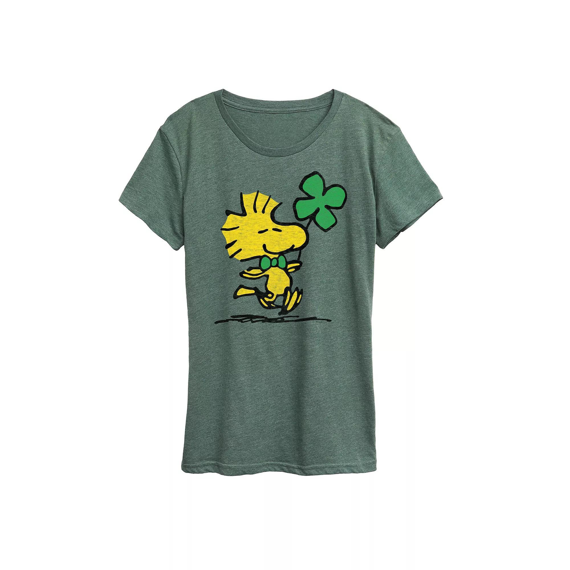 Women's Peanuts Woodstock Clover Graphic Tee, Size: Medium, Grey Green Product Image