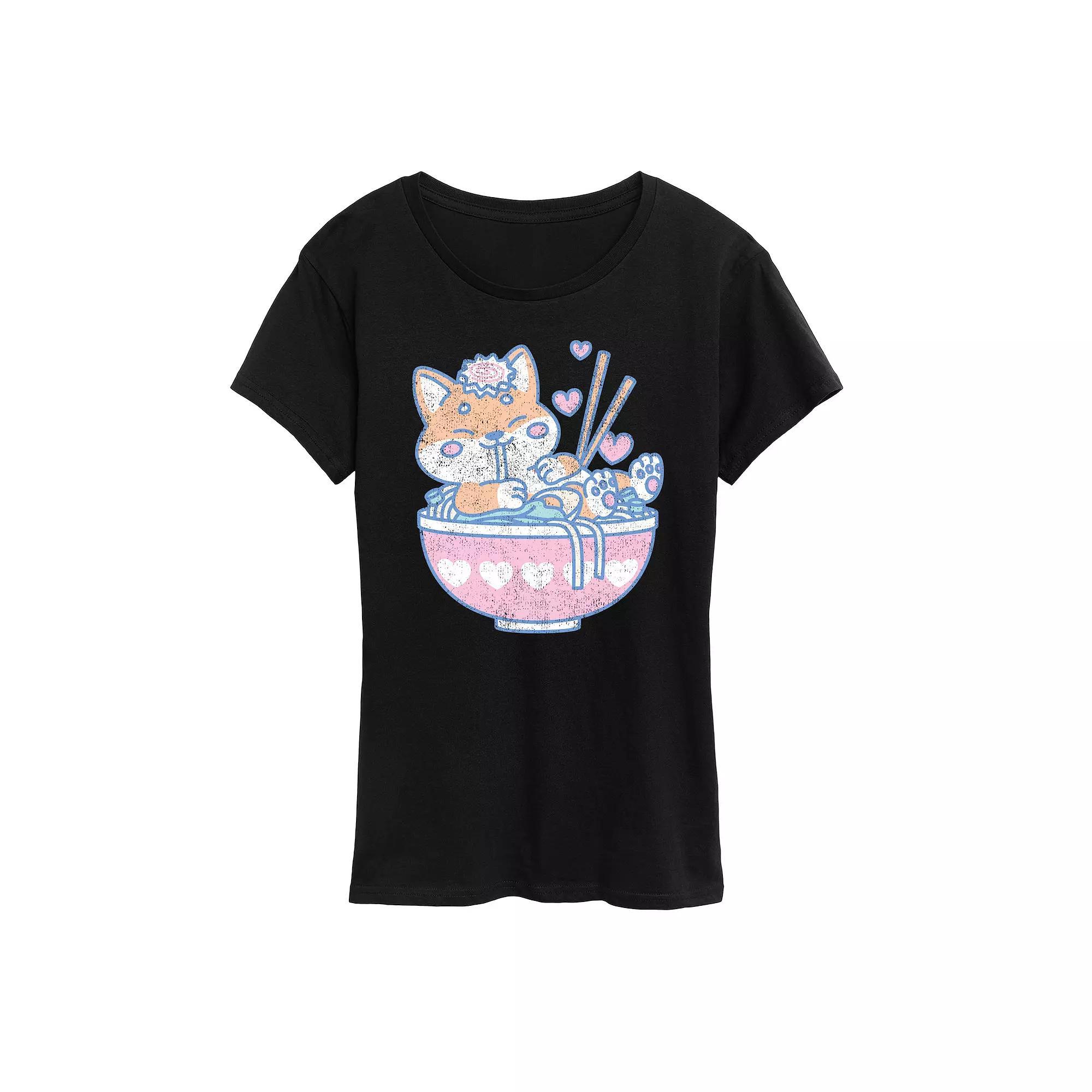 Women's Kawaii Ramen Shiba Inu Graphic Tee, Size: Medium, White Product Image