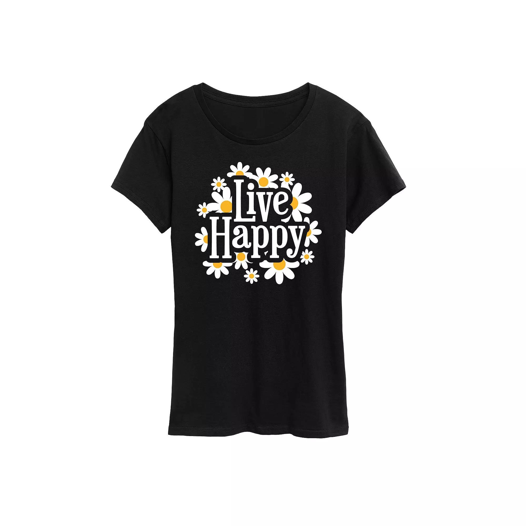 Womens Live Happy Daisies Graphic Tee Grey Blue Product Image