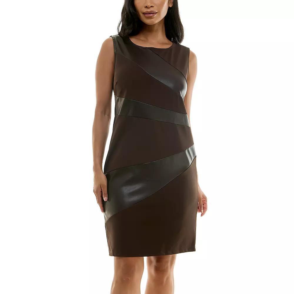 Women's Nina Leonard Pleather Panel Dress, Size: Large, Brown Bean Product Image