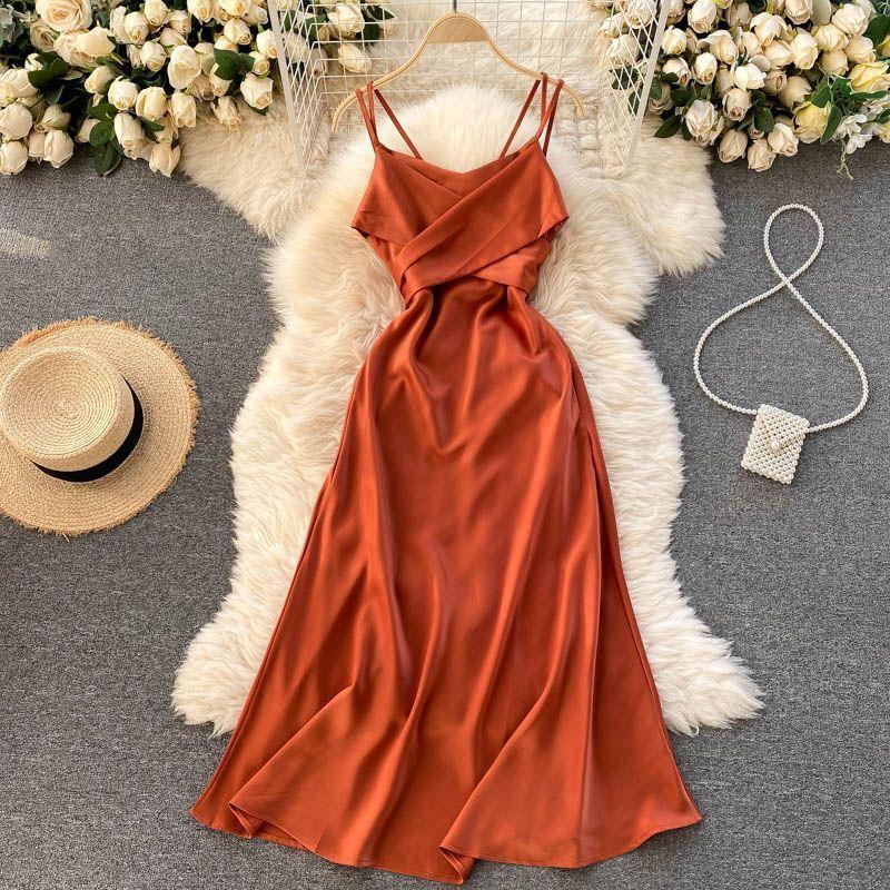 Spaghetti-Strap Cowl-Neck Midi A-Line Dress Product Image