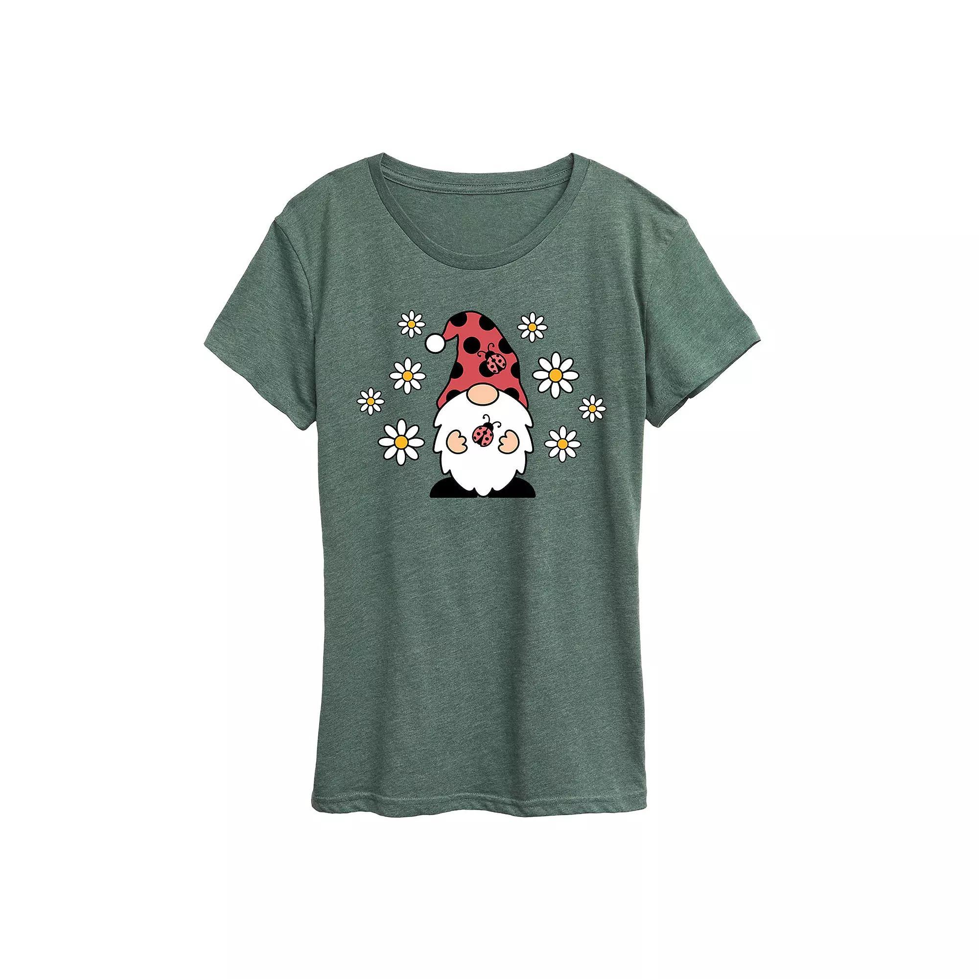 Plus Ladybug Gnome Graphic Tee, Womens Grey Green Product Image