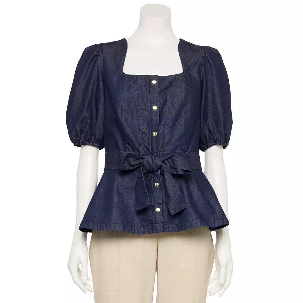 Women's Nine West Adaptive Belted Squareneck Top, Size: Large, Mid Blue Blue Wash Product Image