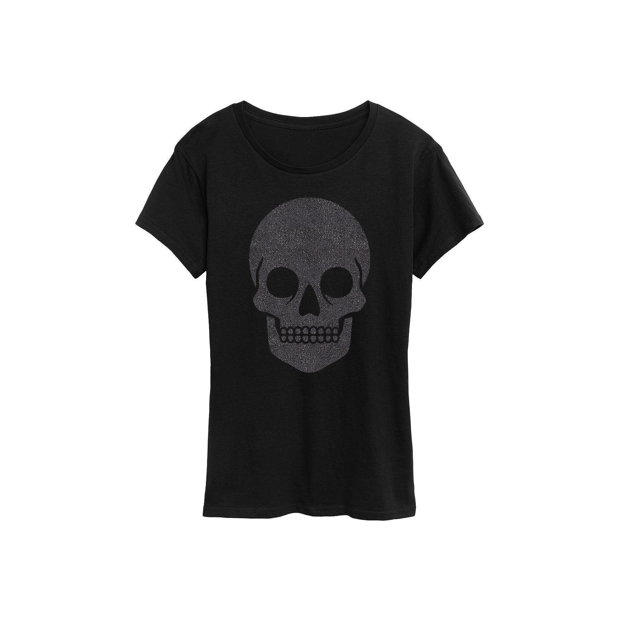 Women's Skull Sparkle Halloween Tee, Girl's, Size: Small, Grey Wine Product Image
