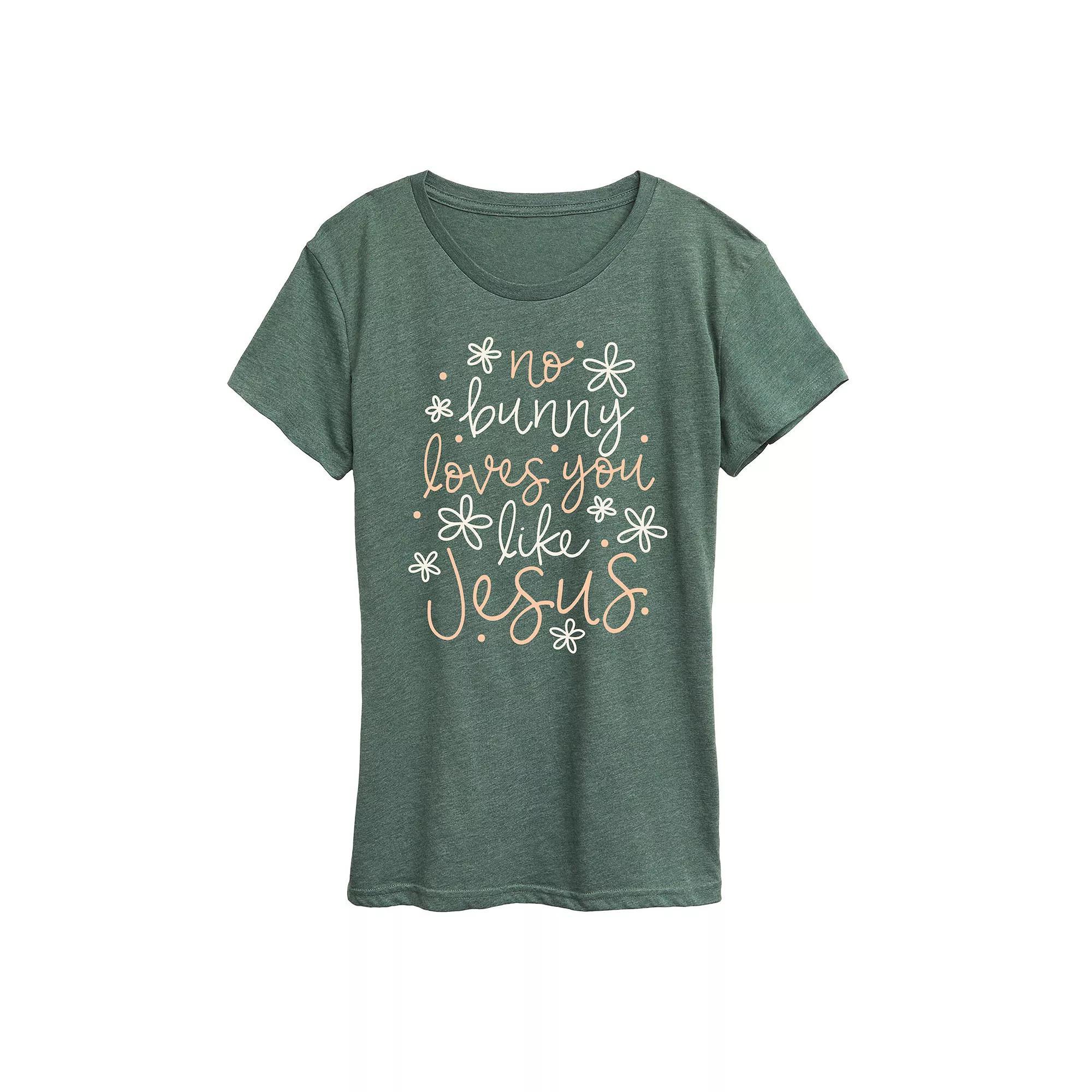 Womens No Bunny Loves You Like Jesus Graphic Tee, Girls Grey Blue Product Image