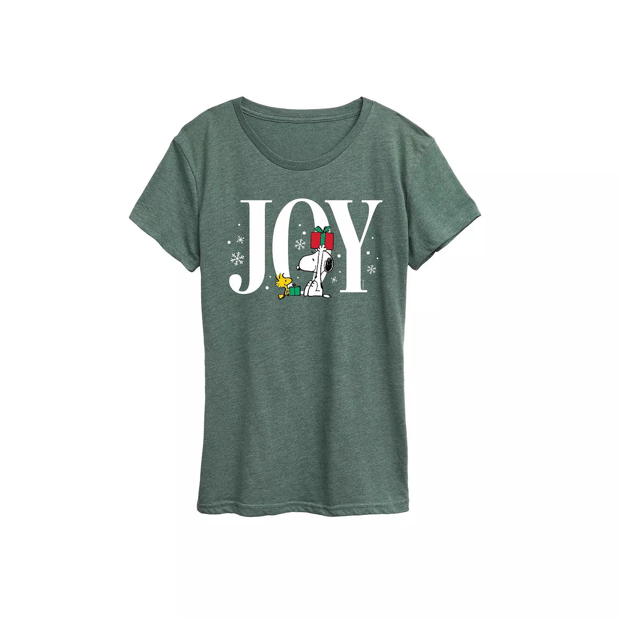 Womens Peanuts Snoopy & Woodstock Joy Graphic Tee Grey Green Product Image