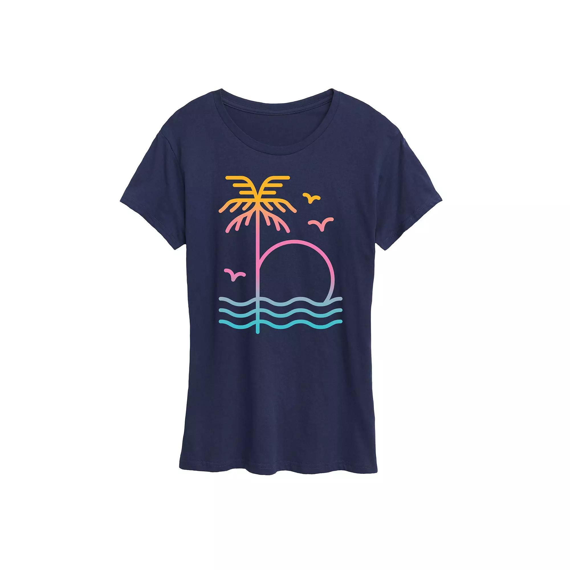 Womens Palm Sunset Ombre Graphic Tee Heather Grey Product Image