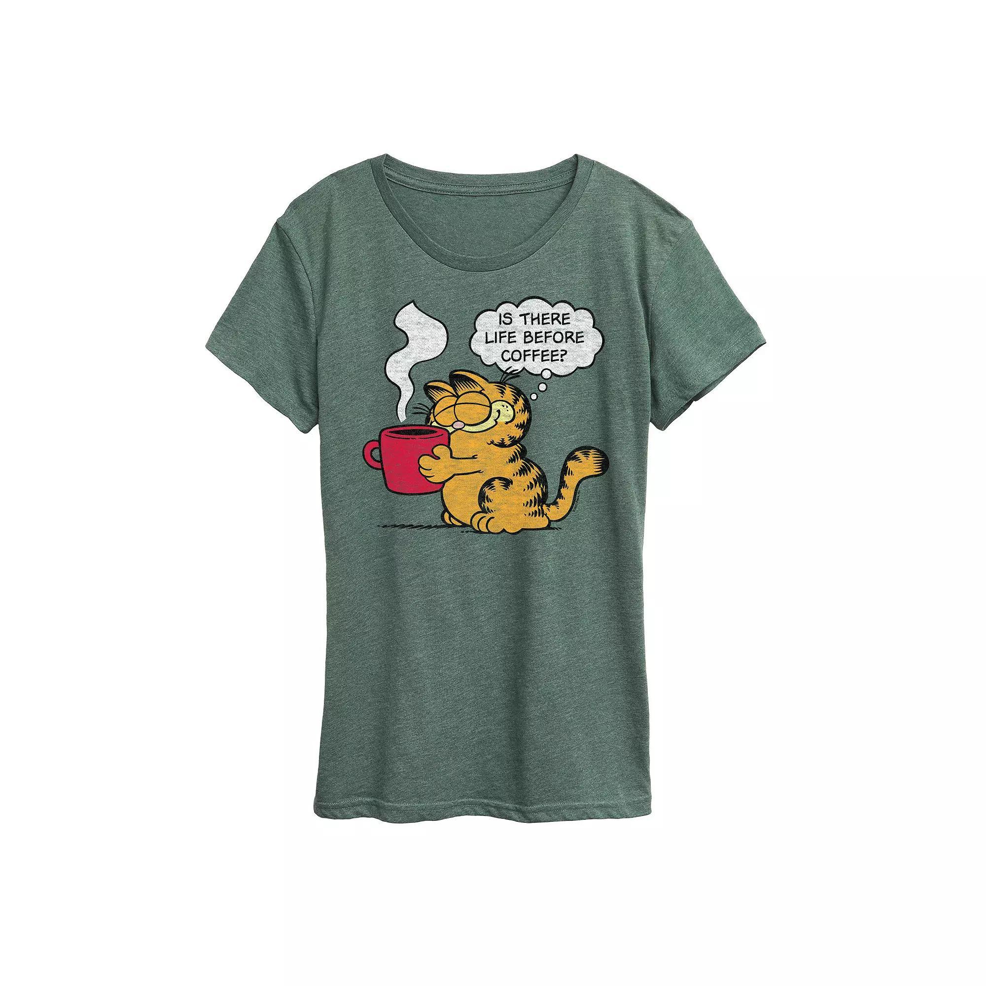 Women's Garfield Life Before Coffee Graphic Tee, Girl's, Size: Medium, Grey Gray Product Image