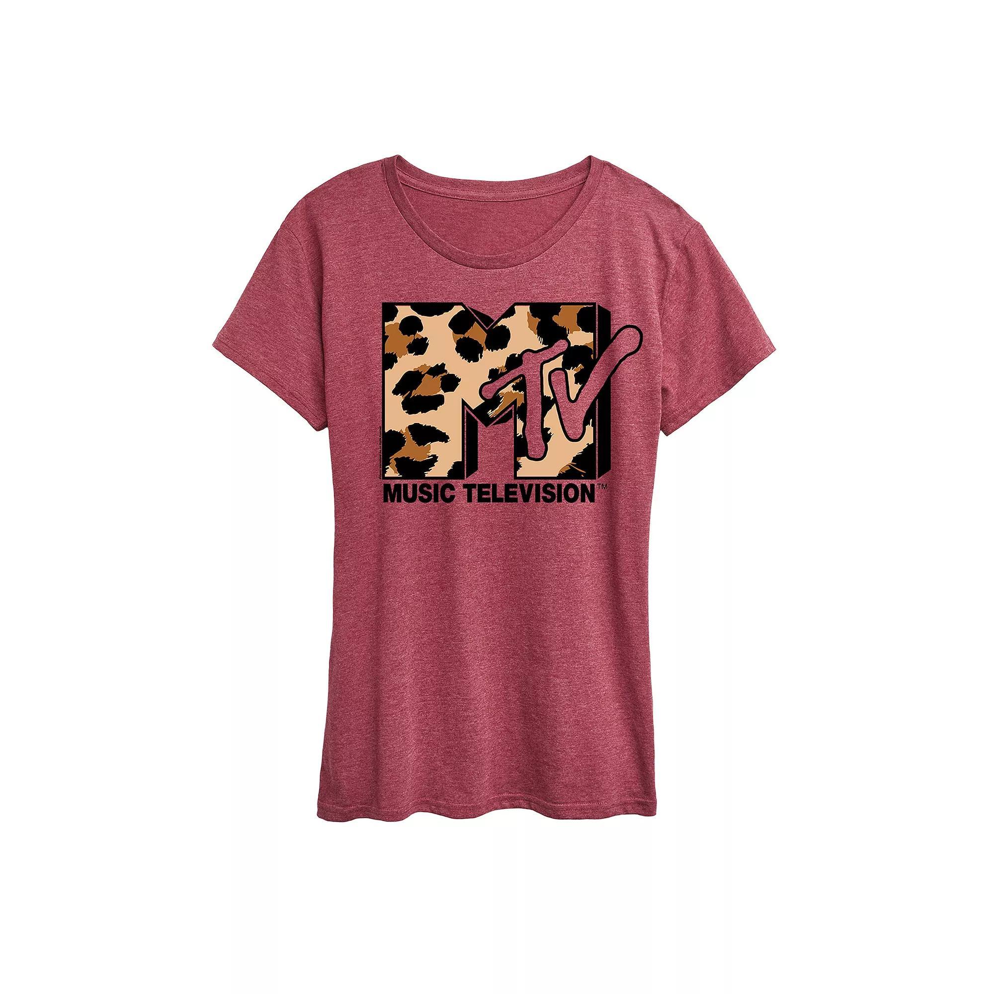 Womens MTV Leopard Art Graphic Tee Grey Gray Product Image