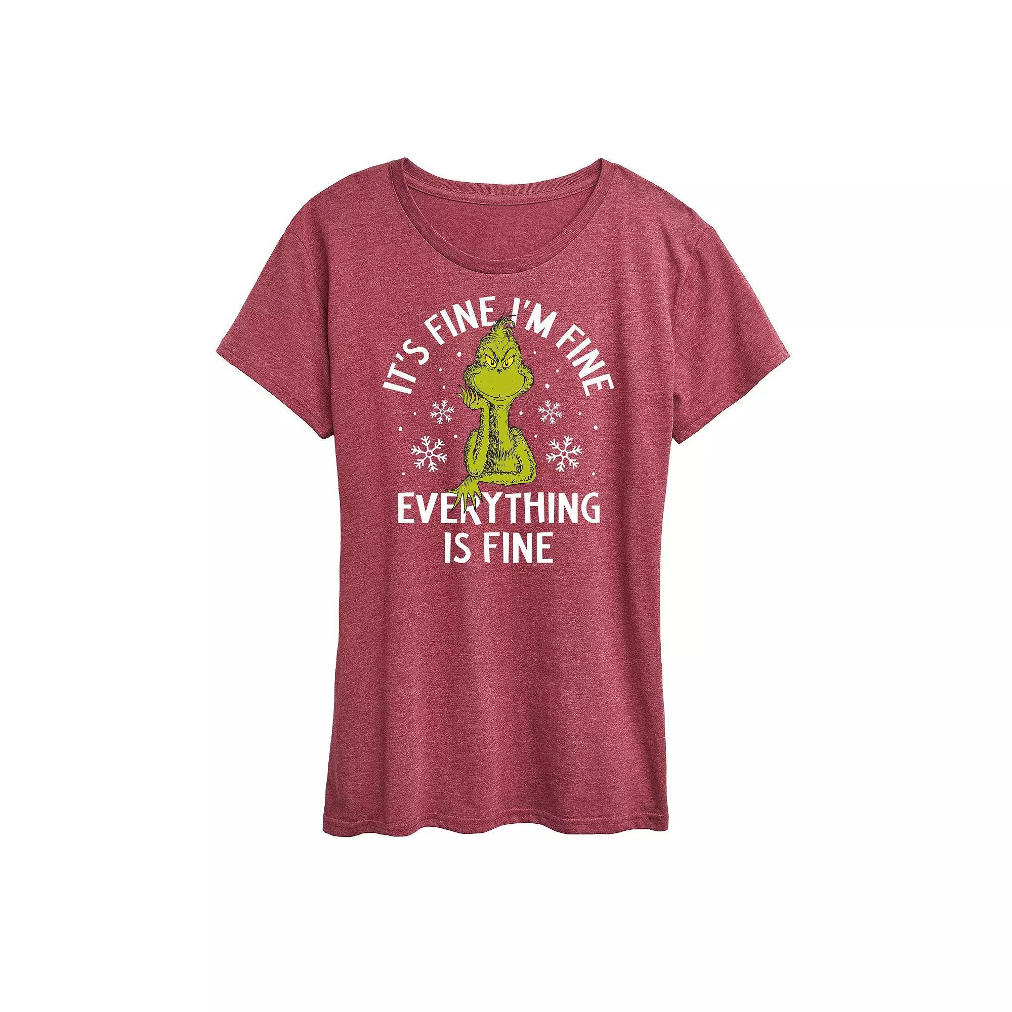 Women's Dr. Seuss Grinch It's Fine I'm Fine Graphic Tee, Size: Large, Black Product Image