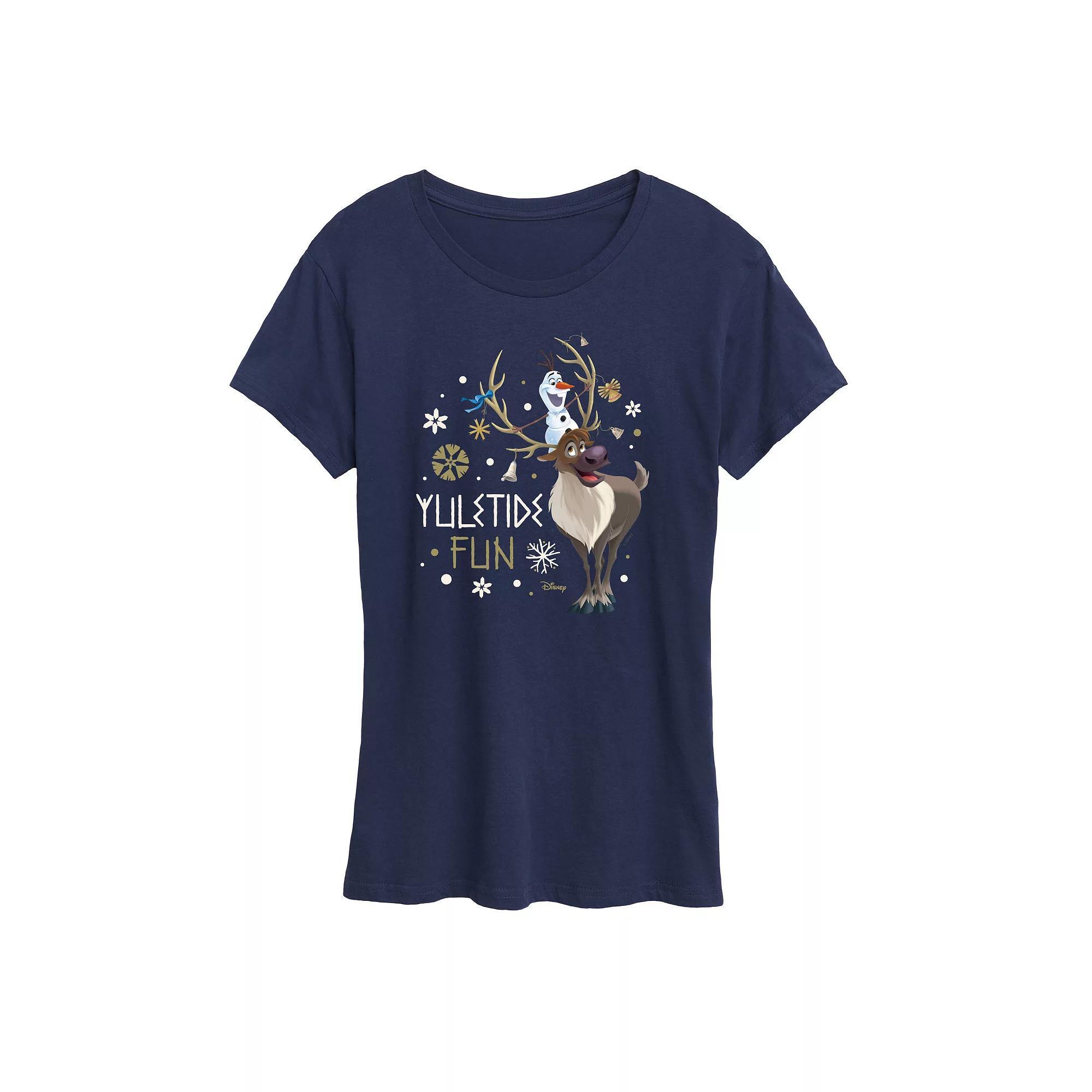 Disneys Frozen 2 Womens Yuletide Fun Graphic Tee, Girls Blue Product Image