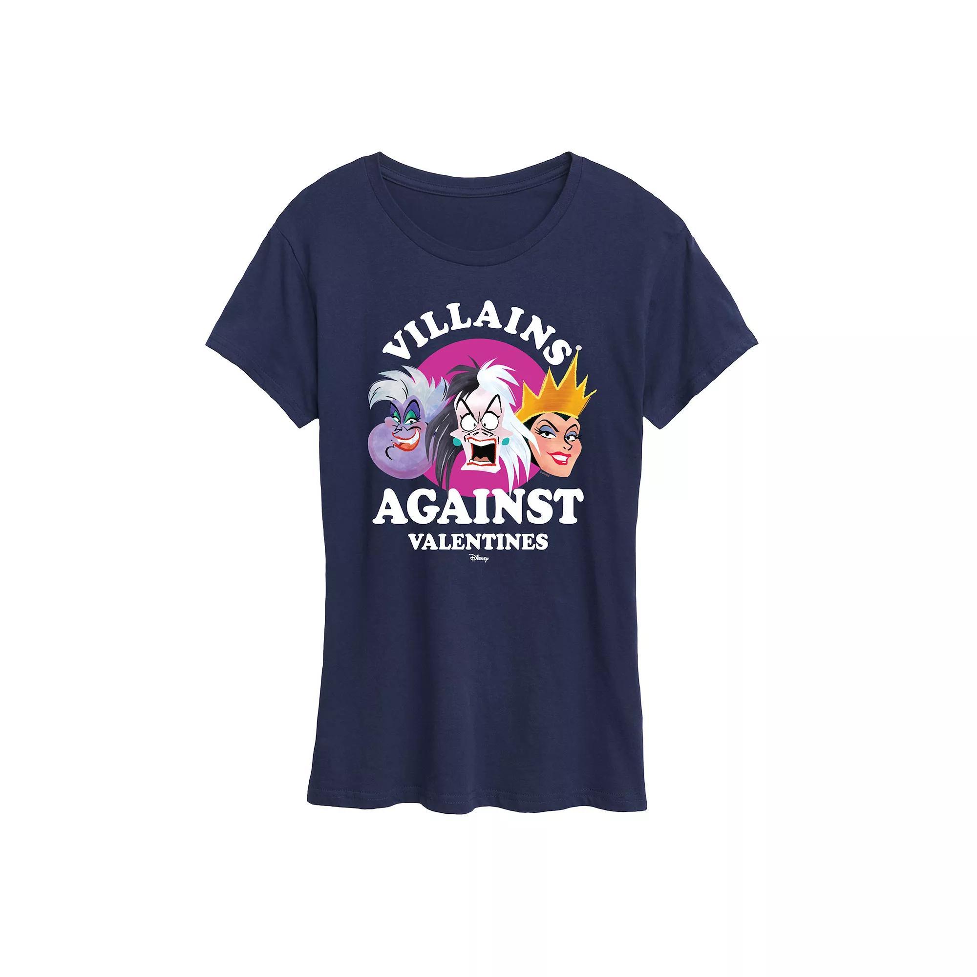 Disney Villains Ursula, Cruella & Evil Queen Womens Against V Day Graphic Tee Blue Product Image