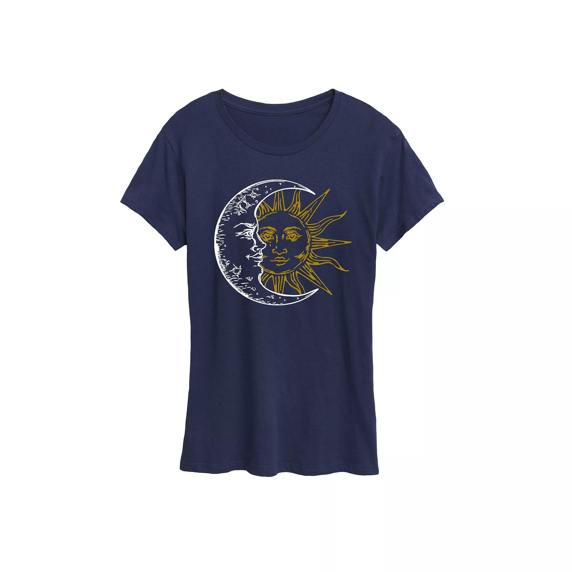 Women's Crescent Moon And Sun Graphic Tee, Girl's, Size: XL, Blue Product Image