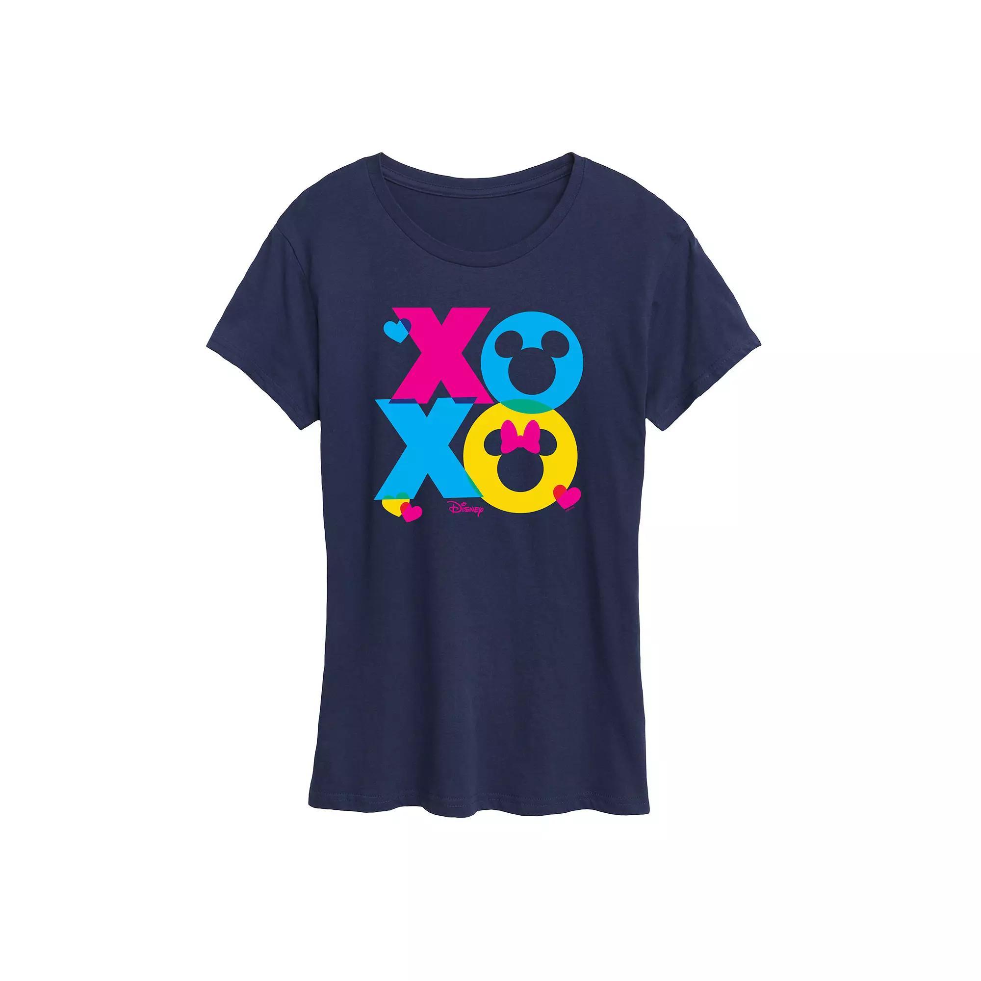 Disneys Mickey & Minnie Mouse Womens XOXO Stacked Graphic Tee Blue Product Image