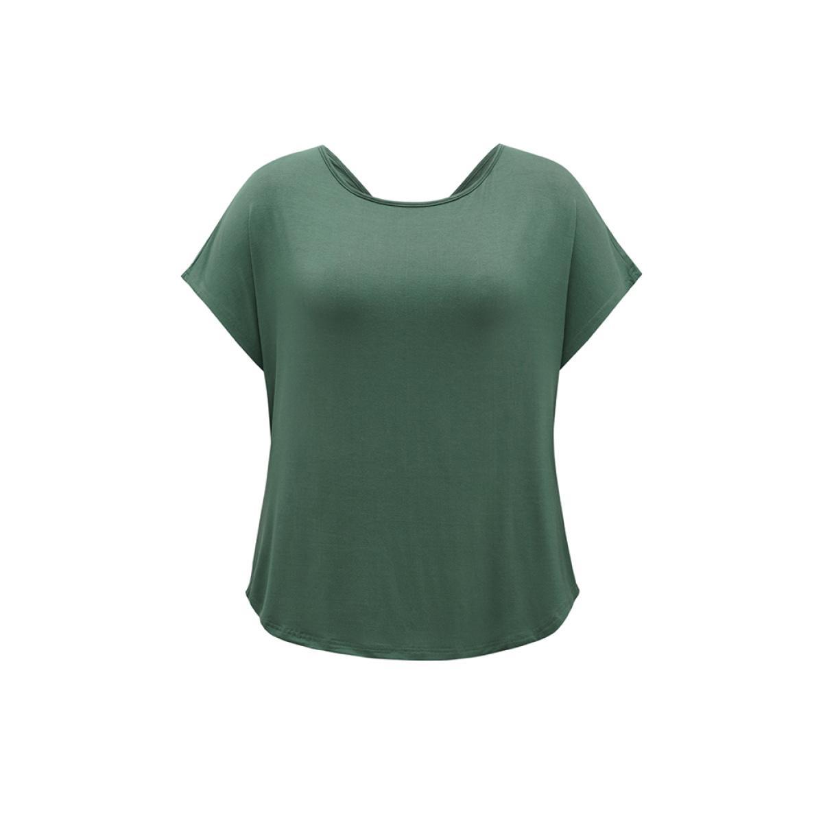 Plus Size Supersoft Essentials Plain Batwing Sleeve Cut Out T-shirt Emerald Women Elegant Plain Plain Round Neck Dailywear T-shirts BloomChic 30/6X Product Image