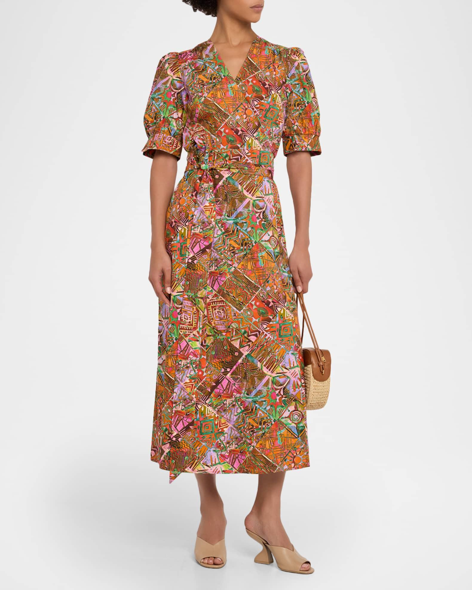 Rita Patchwork-Print Viscose Midi Wrap Dress Product Image