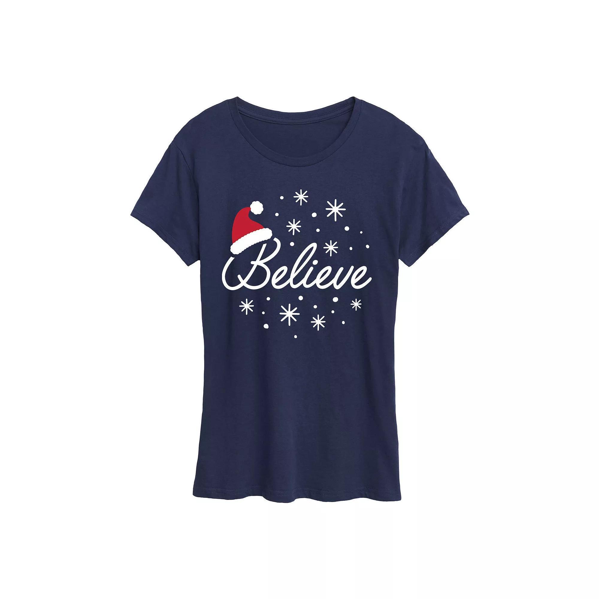 Women's Believe With Santa Hat Graphic Tee, Girl's, Size: XL, Black Product Image